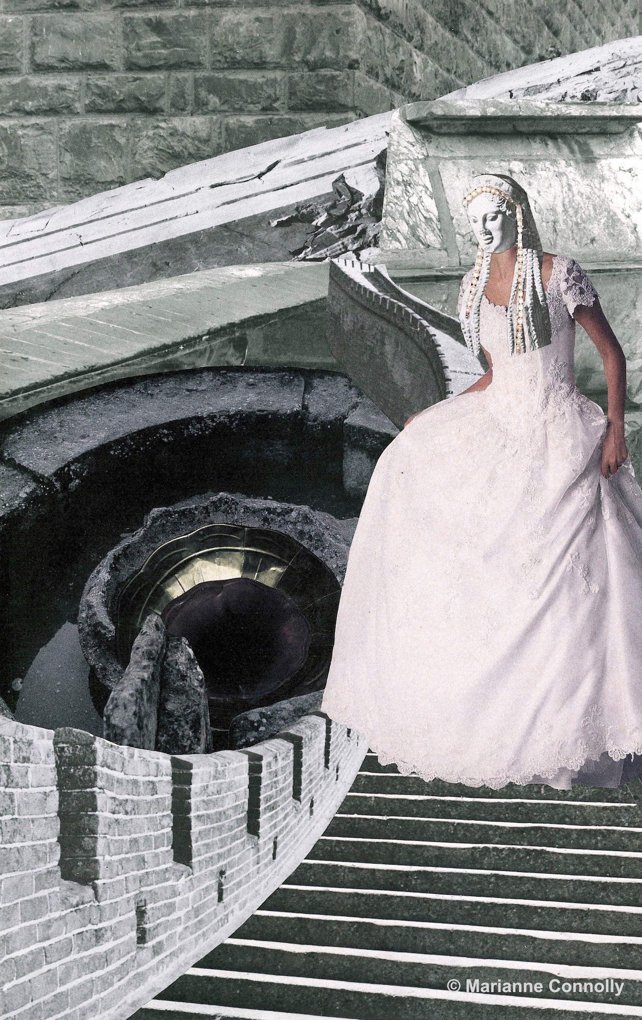 Eurydice descending with gramophone, Marianne Connolly, collage