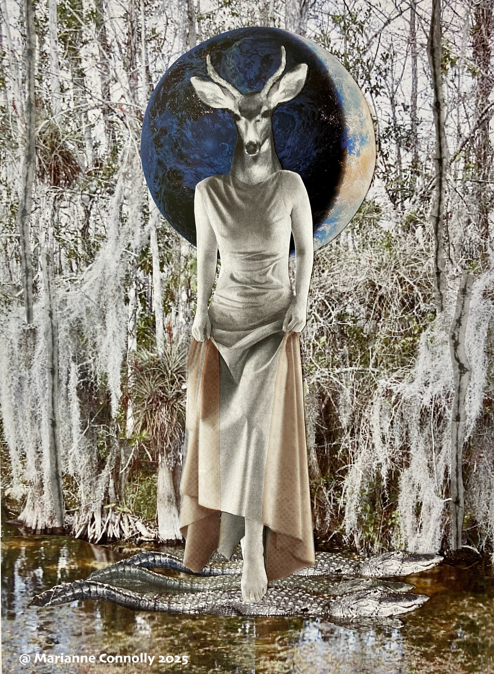 Madonna of the Swamp, Marianne Connolly, hand-cut paper and vellum collage, 8.5x11", 2025
