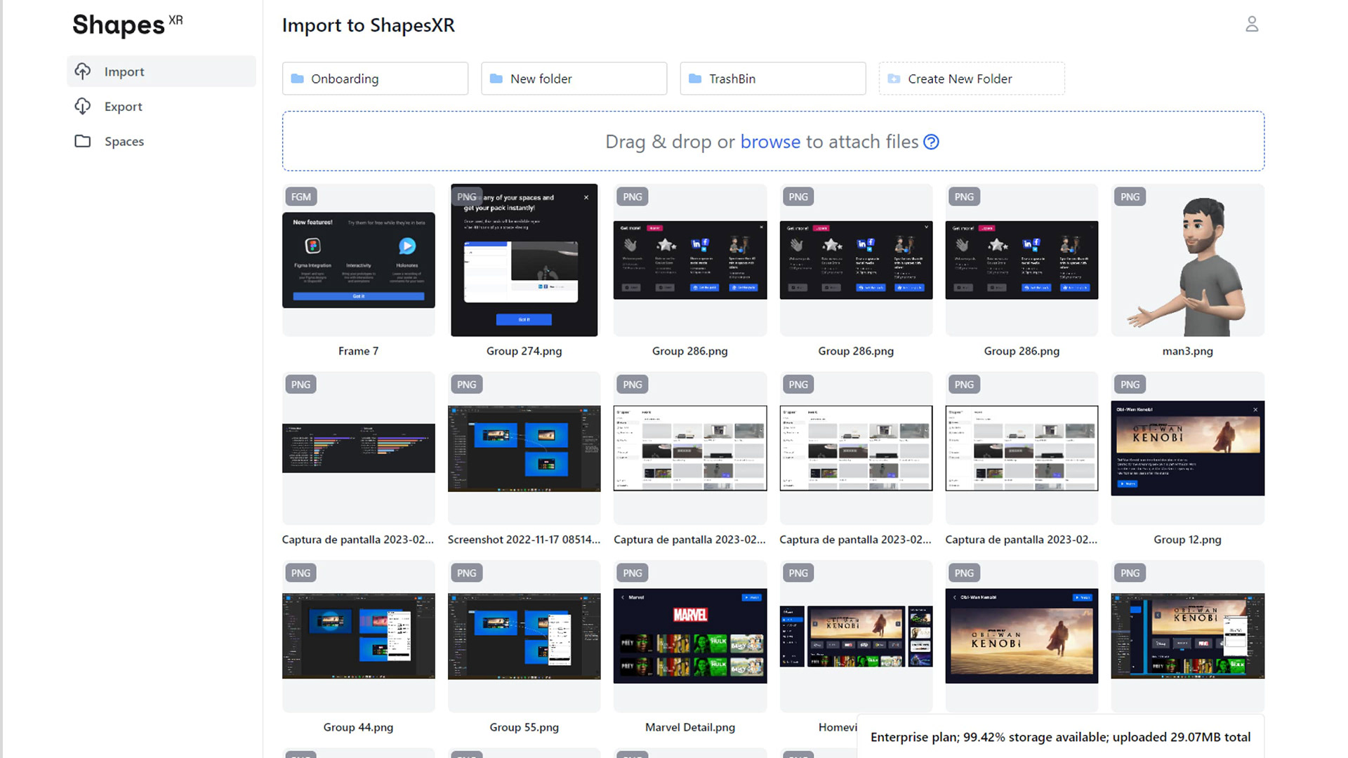 Dashboard before re design: Imported Files page