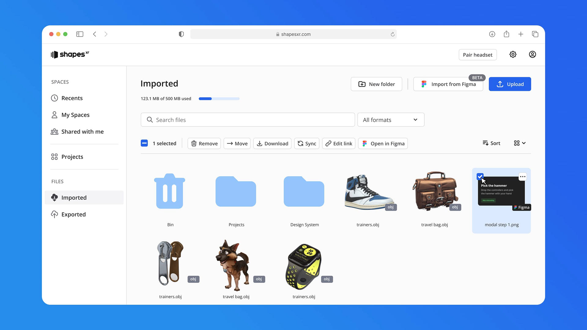 Detail of actions displayed when selecting a file