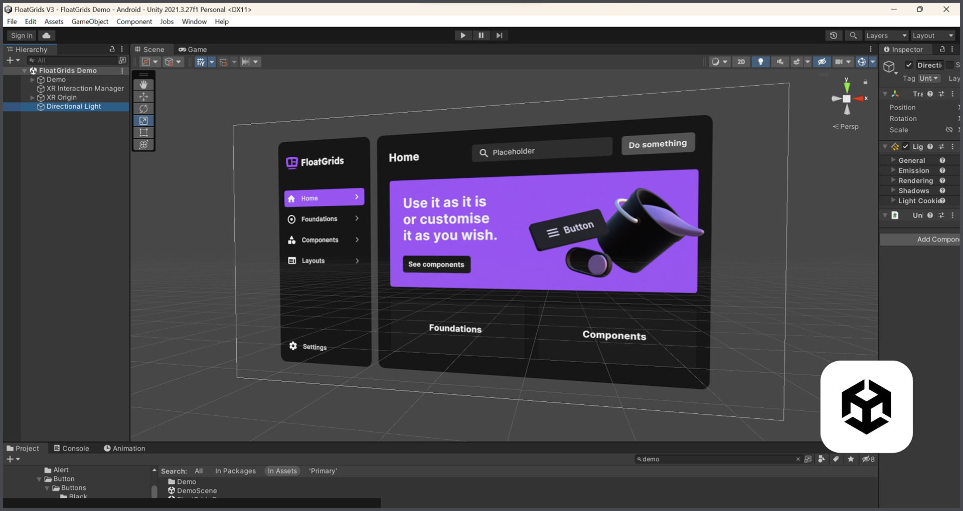 Demo scene in Unity