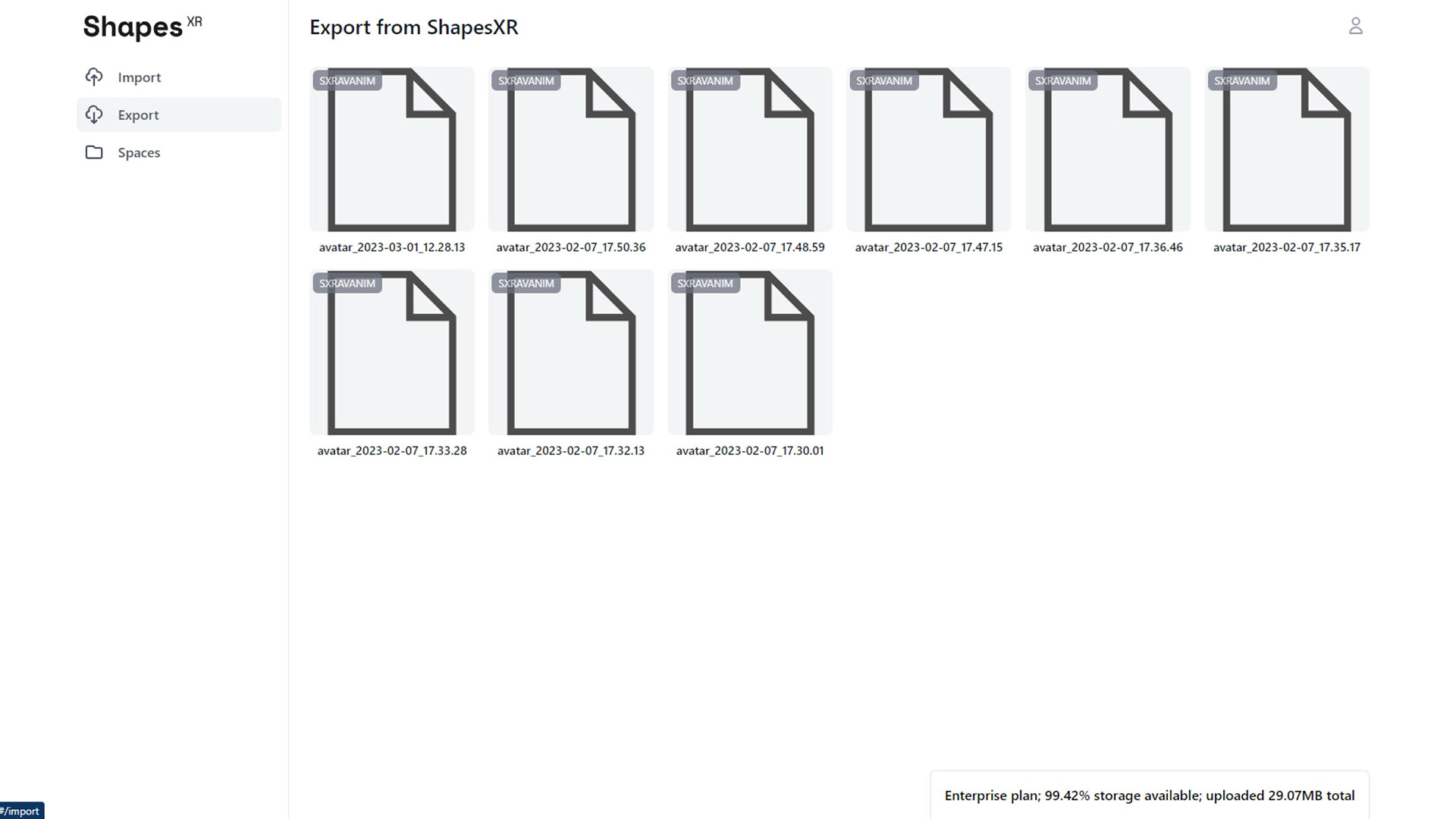 Dashboard before re design: Exported Files page