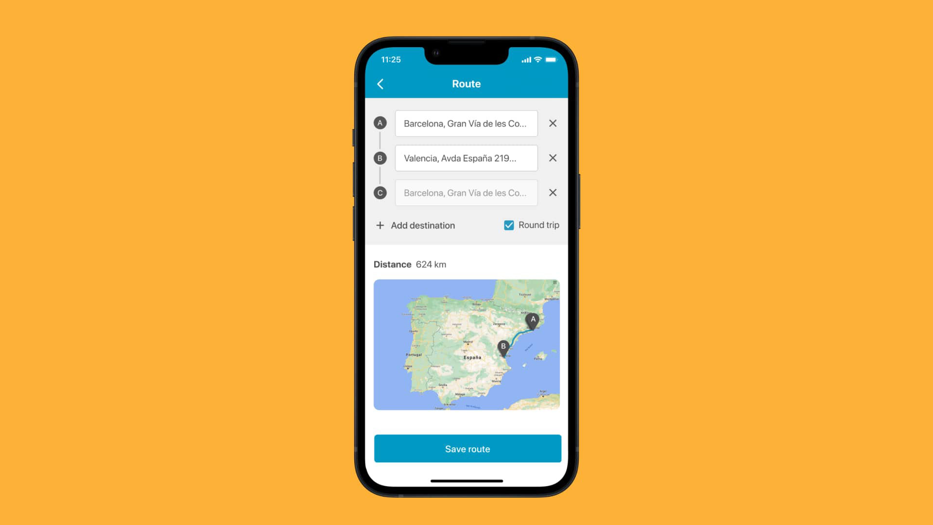 Route creation page filled