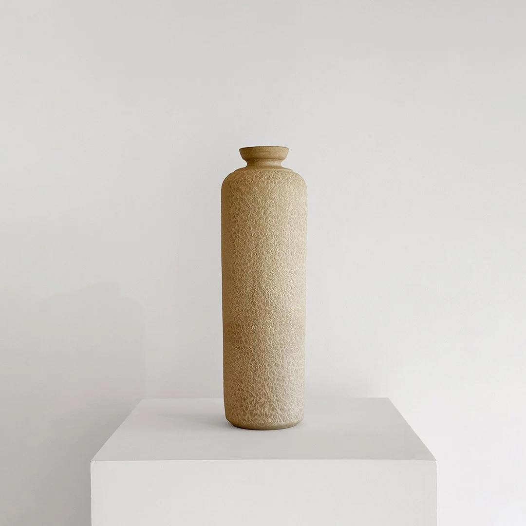 Untitled Vessel 06, 2026, Unglazed stoneware, 18 in H × 5 in diameter (45.7 × 12.7 cm)