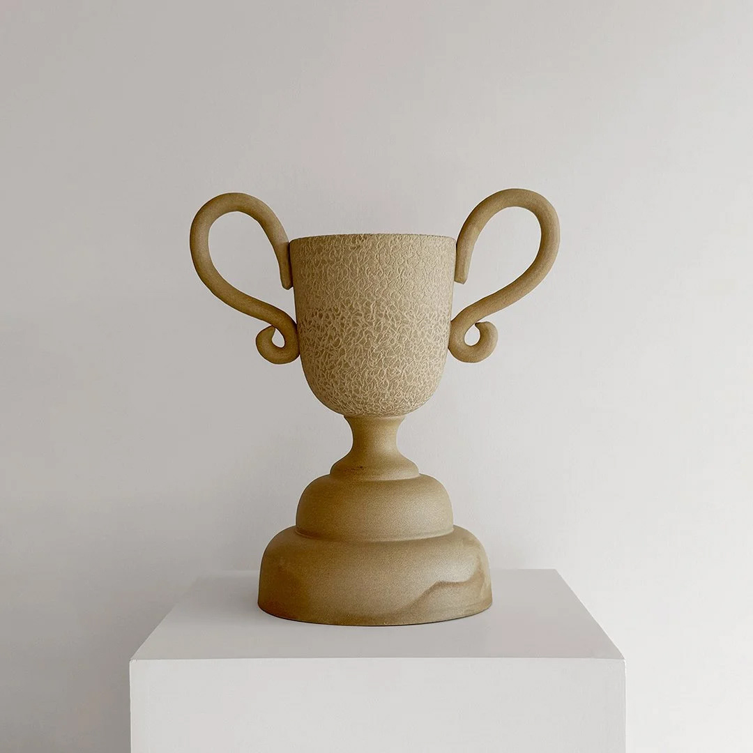 Pedestal Amphora, 2026, Unglazed stoneware, 19 in H × 10 in diameter (48.3 × 25.4 cm)