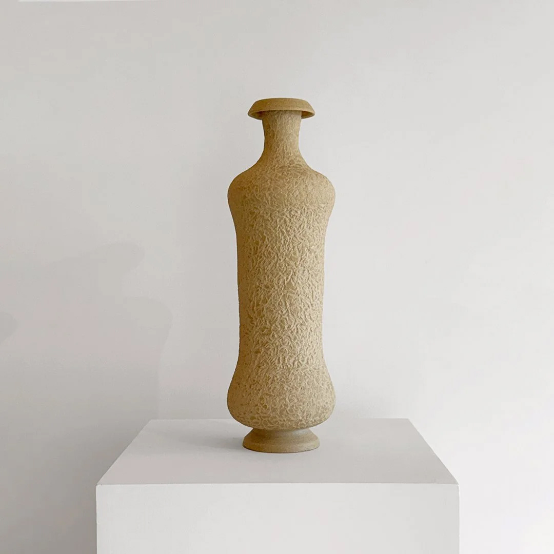Hourglass Amphora, 2026, Unglazed stoneware, 21.5 in H × 7 in diameter (54.6 × 17.8 cm)