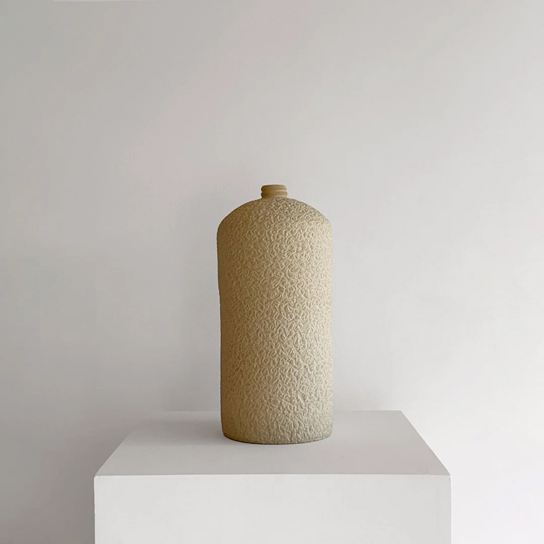 Untitled Vessel 03, 2026, Unglazed stoneware, 16 in H × 7 in diameter (40.6 × 17.8 cm)