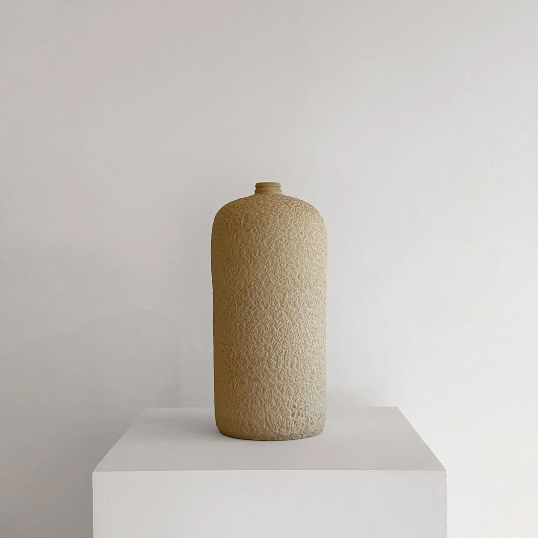 Untitled Vessel 04, 2026, Unglazed stoneware, 16 in H × 7 in diameter (40.6 × 17.8 cm)