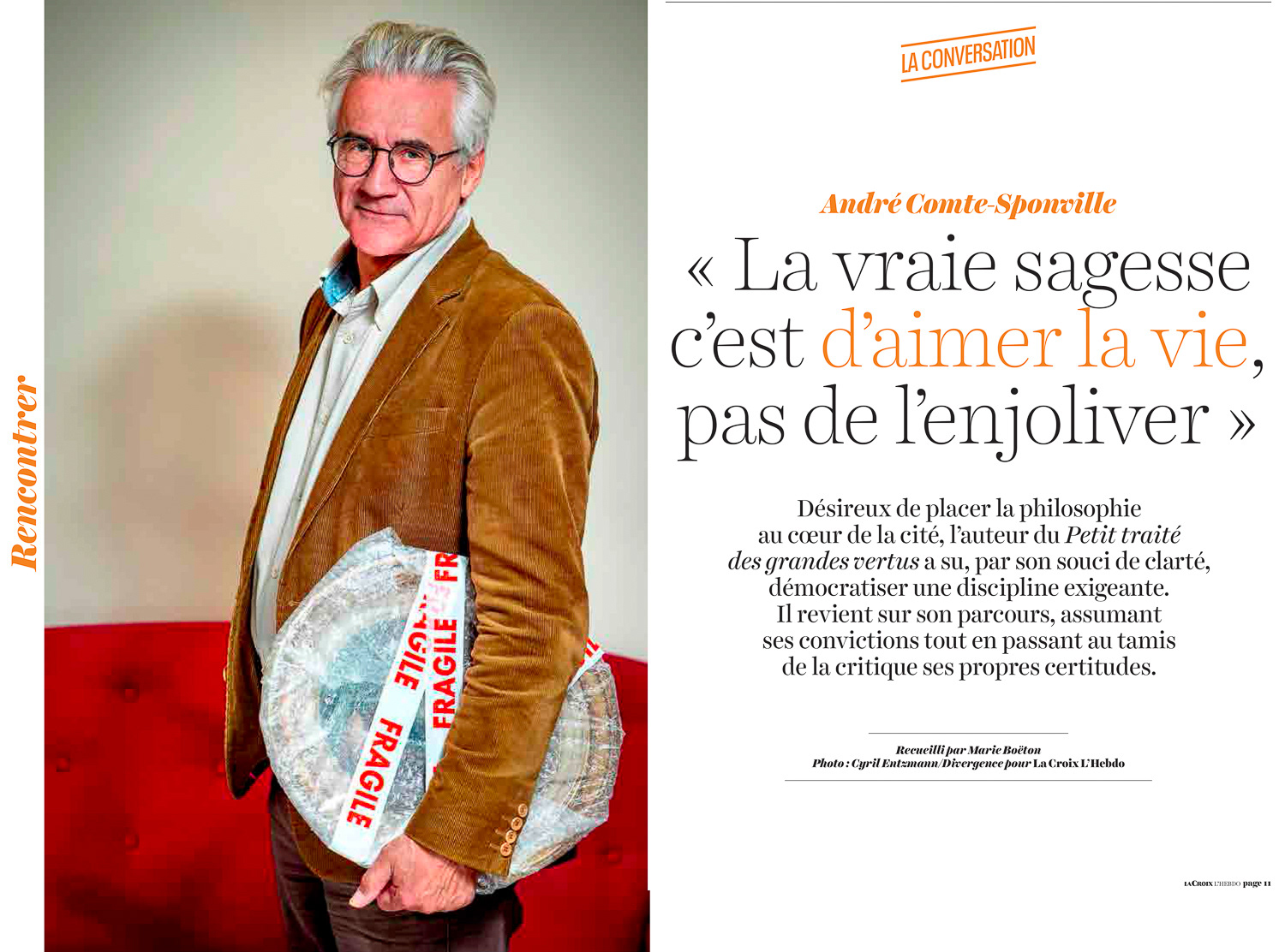 Portrait d'André comte-spongille pour la Croix hebdo