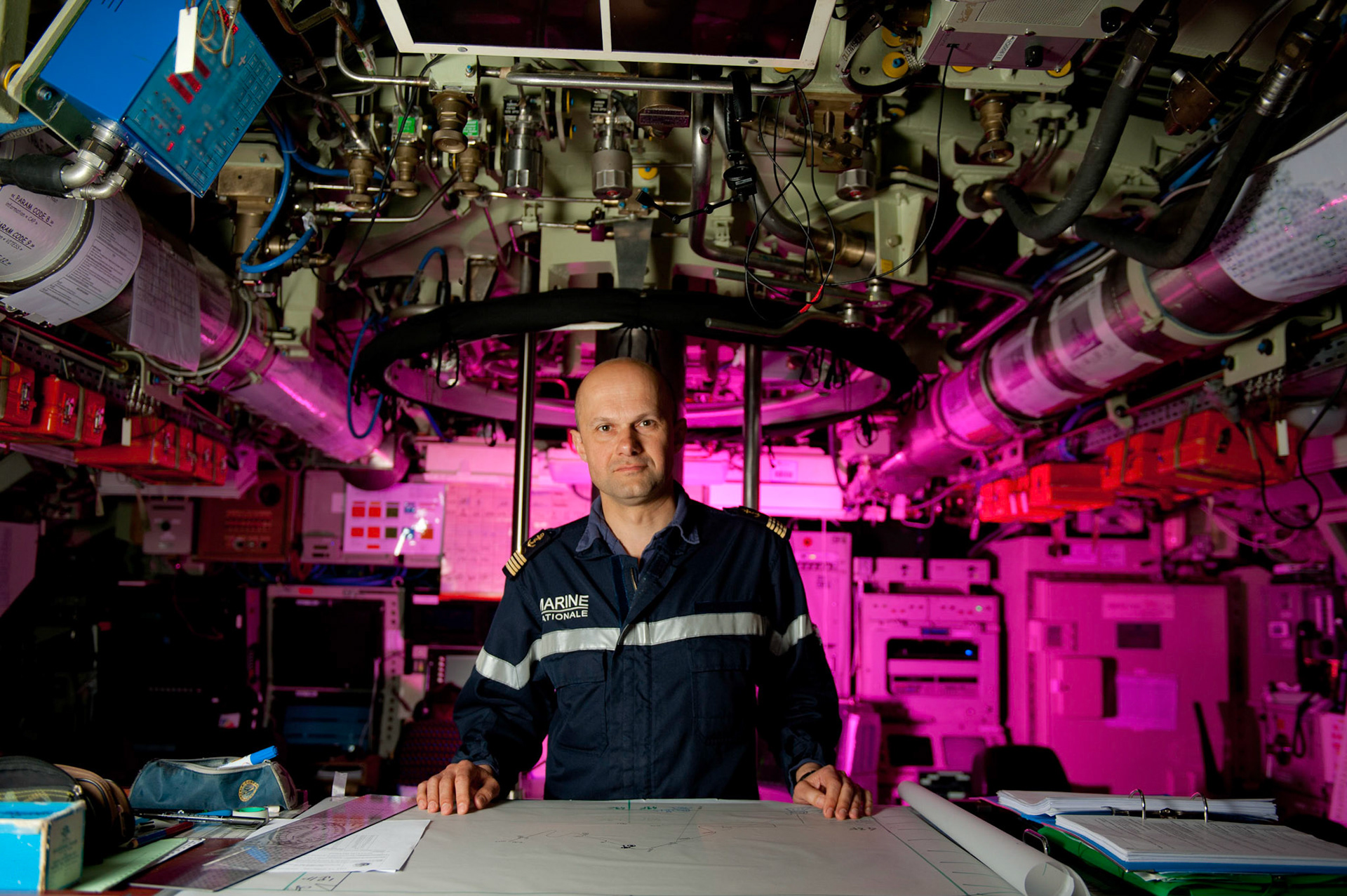 A bord du sous-marin nucléaire lanceur d'engins (SNLE) Le Téméraire. Atlantique nord, avril 2012