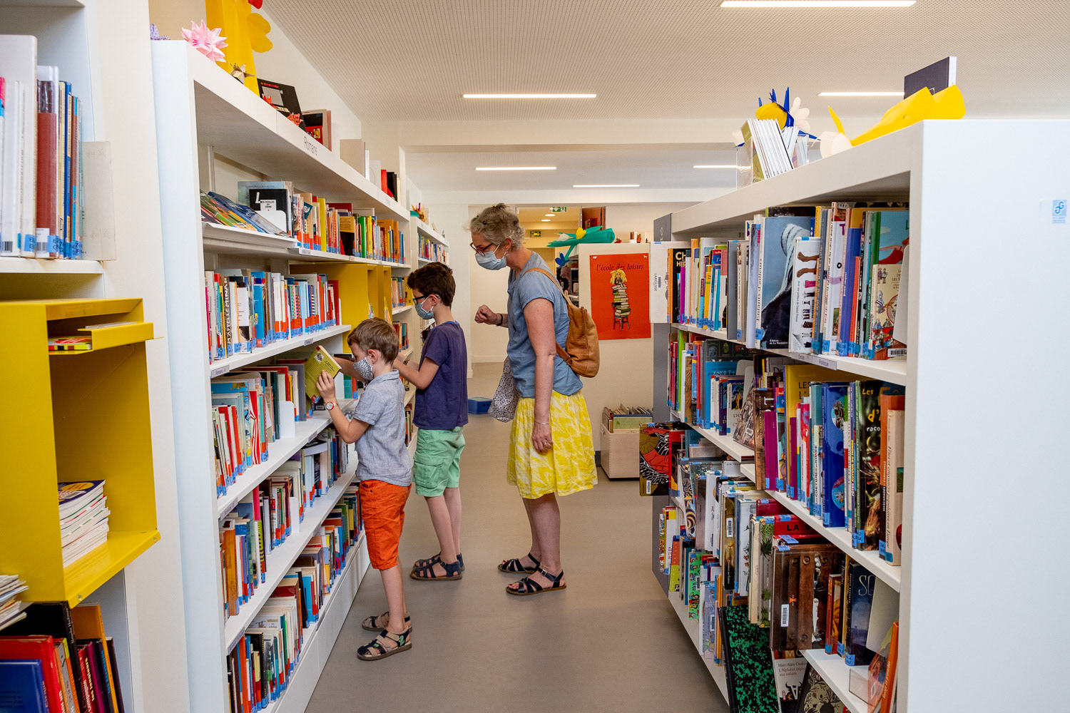 Accueil du public avec un protocole sanitaire adapté à la bibliothèque François Mitterrand. Pré Saint-Gervais, 8 juillet 2020.