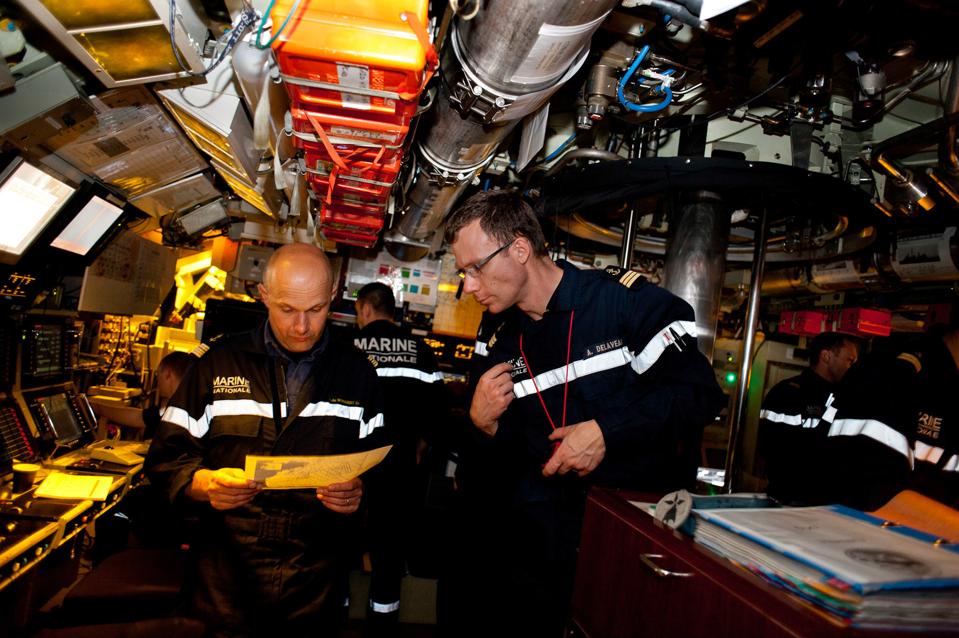 A bord du sous-marin nucléaire lanceur d'engins (SNLE) Le Téméraire. Atlantique nord, avril 2012