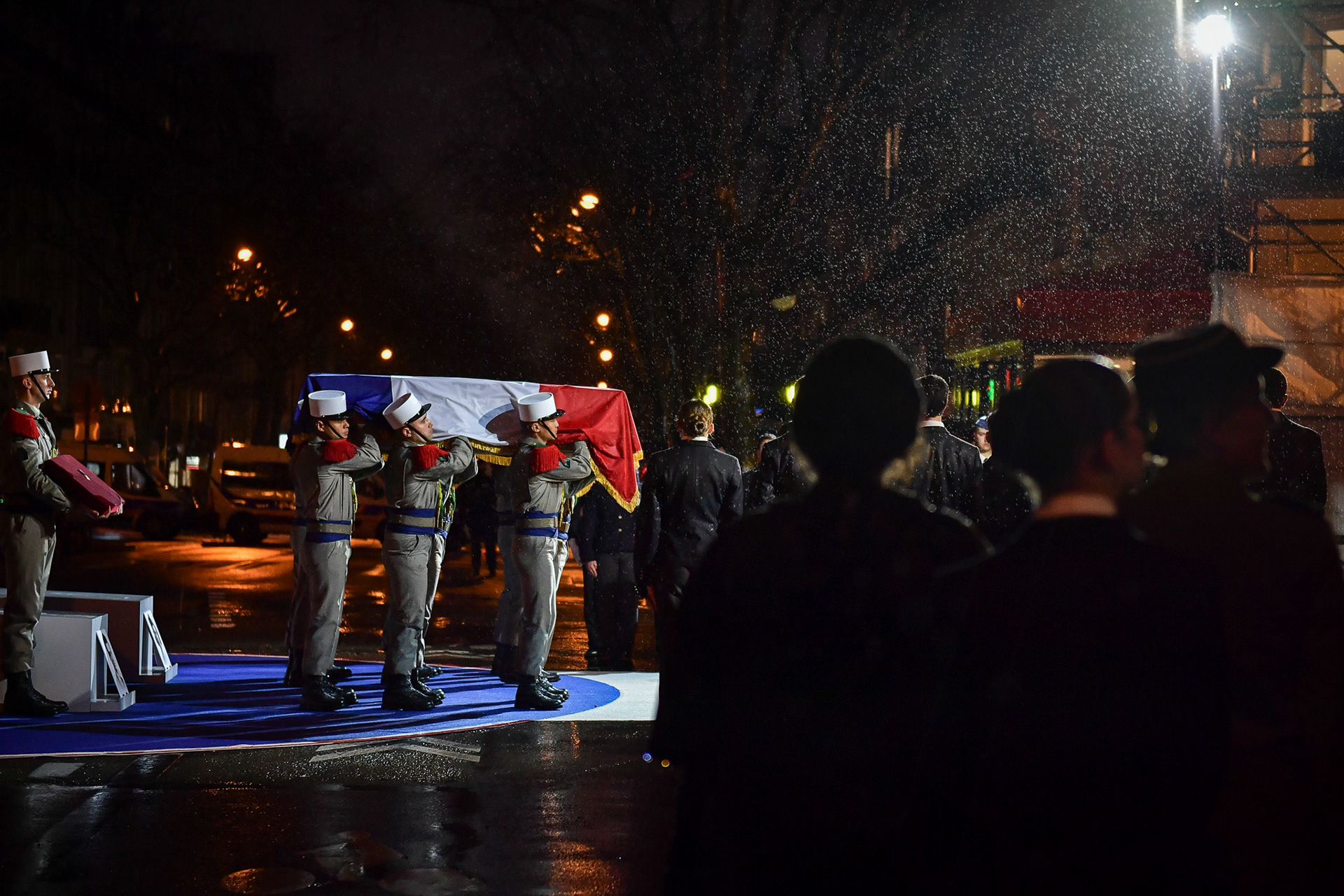 French soldiers hold the coffins during the induction ceremony of Missak Manouchian and his resistance comrades into the Pantheon in Paris, France on February 21, 2024. Firas Abdullah / Abaca Press