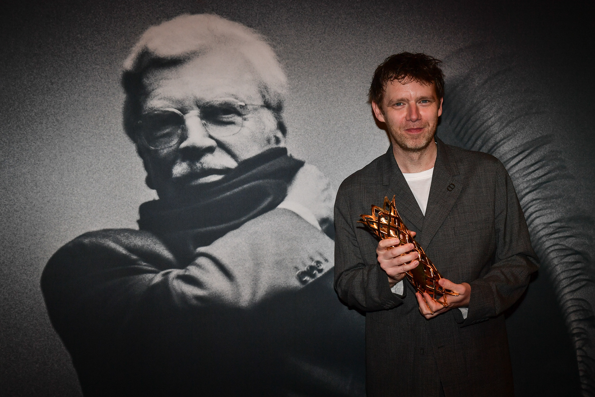 French actor Antoine Reinartz holds the Daniel Toscan du Plantier Producer's Prize 2024 representing its winner Marie-Ange Luciani during the Producer's Dinner - Cesar 2024 at the InterContinental Hotel in Paris on February 12, 2024. Firas Abdullah / Abaca Press