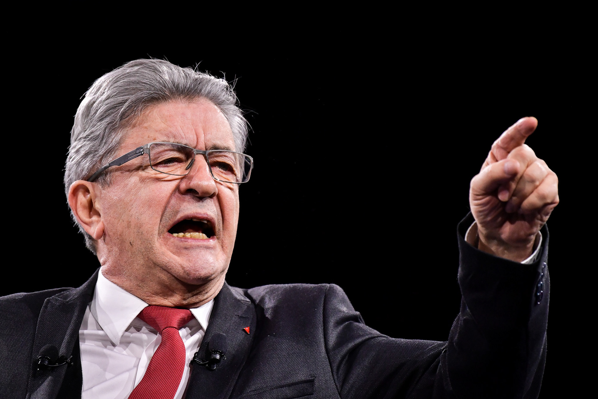 Founder of French leftist party La France Insoumise (LFI) Jean-Luc Melenchon speaks during the French leftist political party “La France Insoumise” convention to launch their campaign for the European elections, at the Parc des expositions in Villepinte, north of Paris on March 16, 2024. Firas Abdullah / Abaca Press