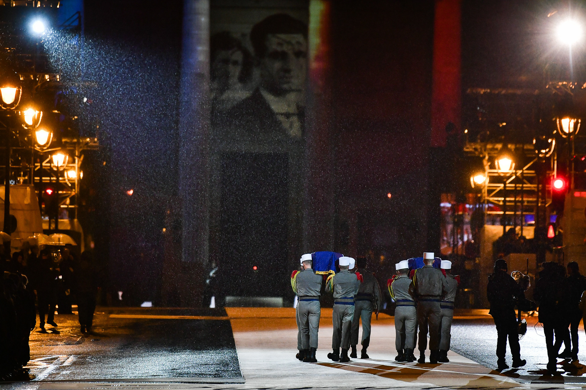 French soldiers hold the coffins during the induction ceremony of Missak Manouchian and his resistance comrades into the Pantheon in Paris, France on February 21, 2024. Firas Abdullah / Abaca Press