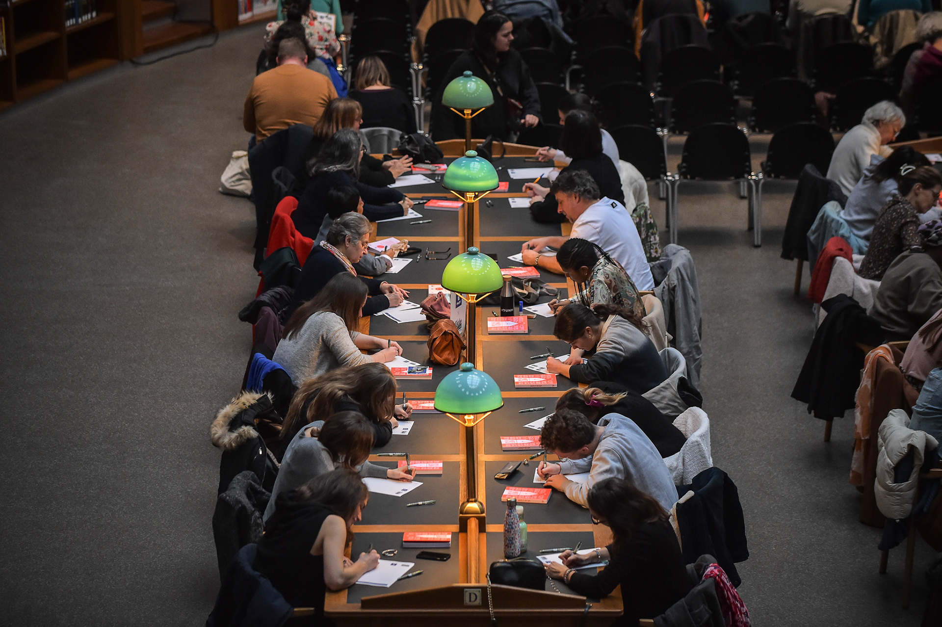 Participants attend the Grand Dictation at the Bibliothèque nationale de France in Paris on January 29, 2024. Firas Abdullah / Abaca Press