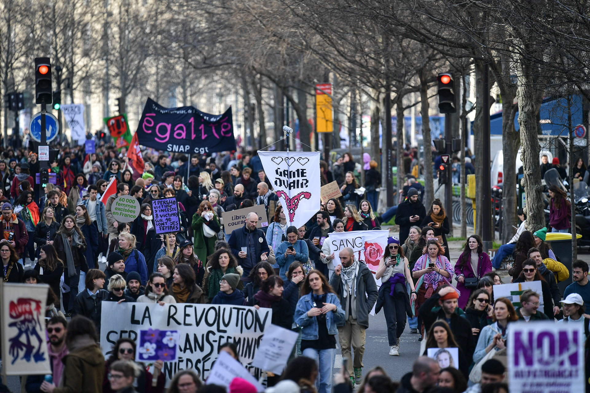 Protesters participate in a demonstration on the International Women's Day in Paris on March 8, 2024. Firas Abdullah / Abaca Press