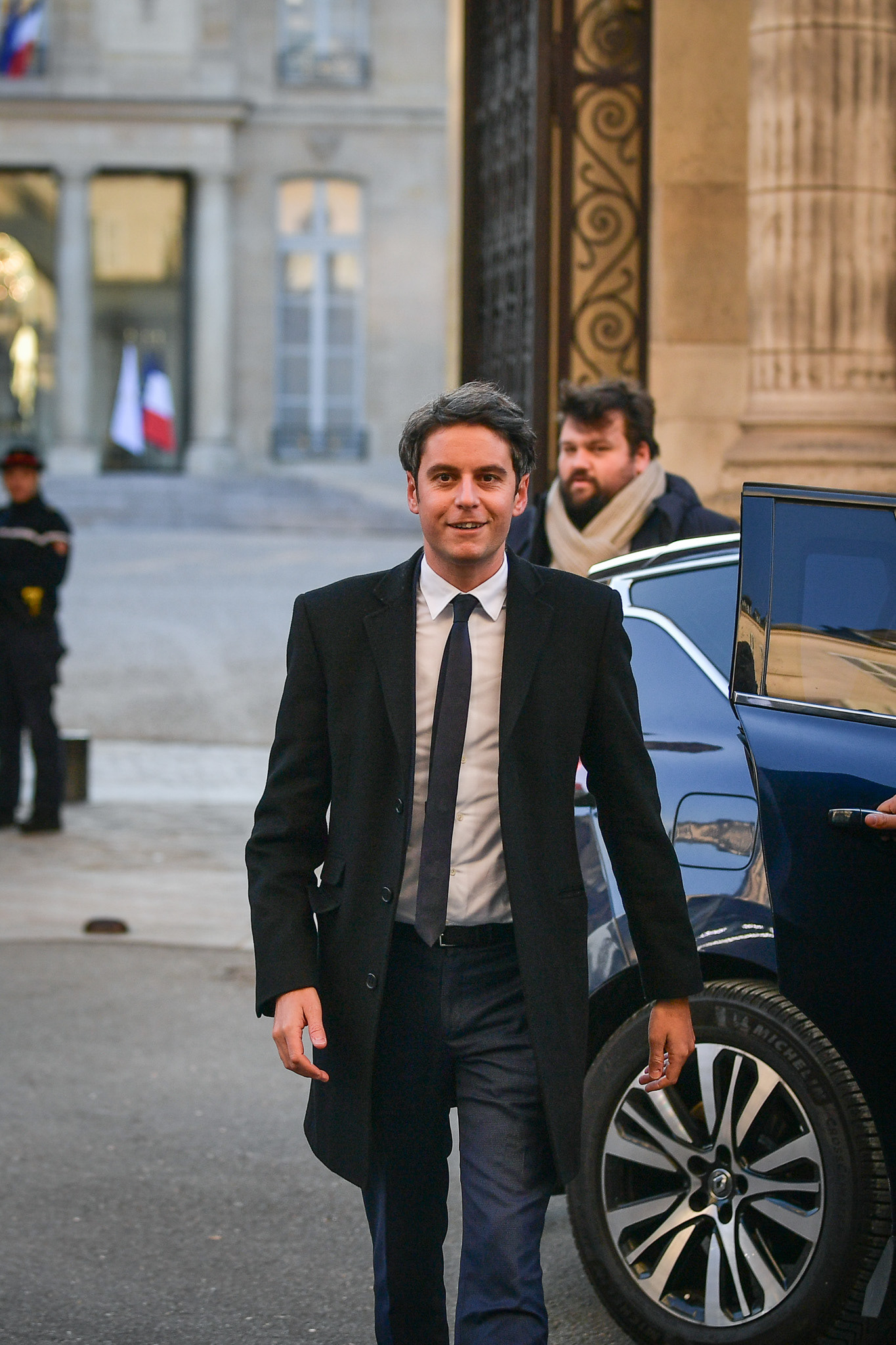 French newly appointed Prime Minister Gabriel Attal exits the Elysee Palace in Paris, on January 10, 2024. Firas Abdullah / Abaca Press