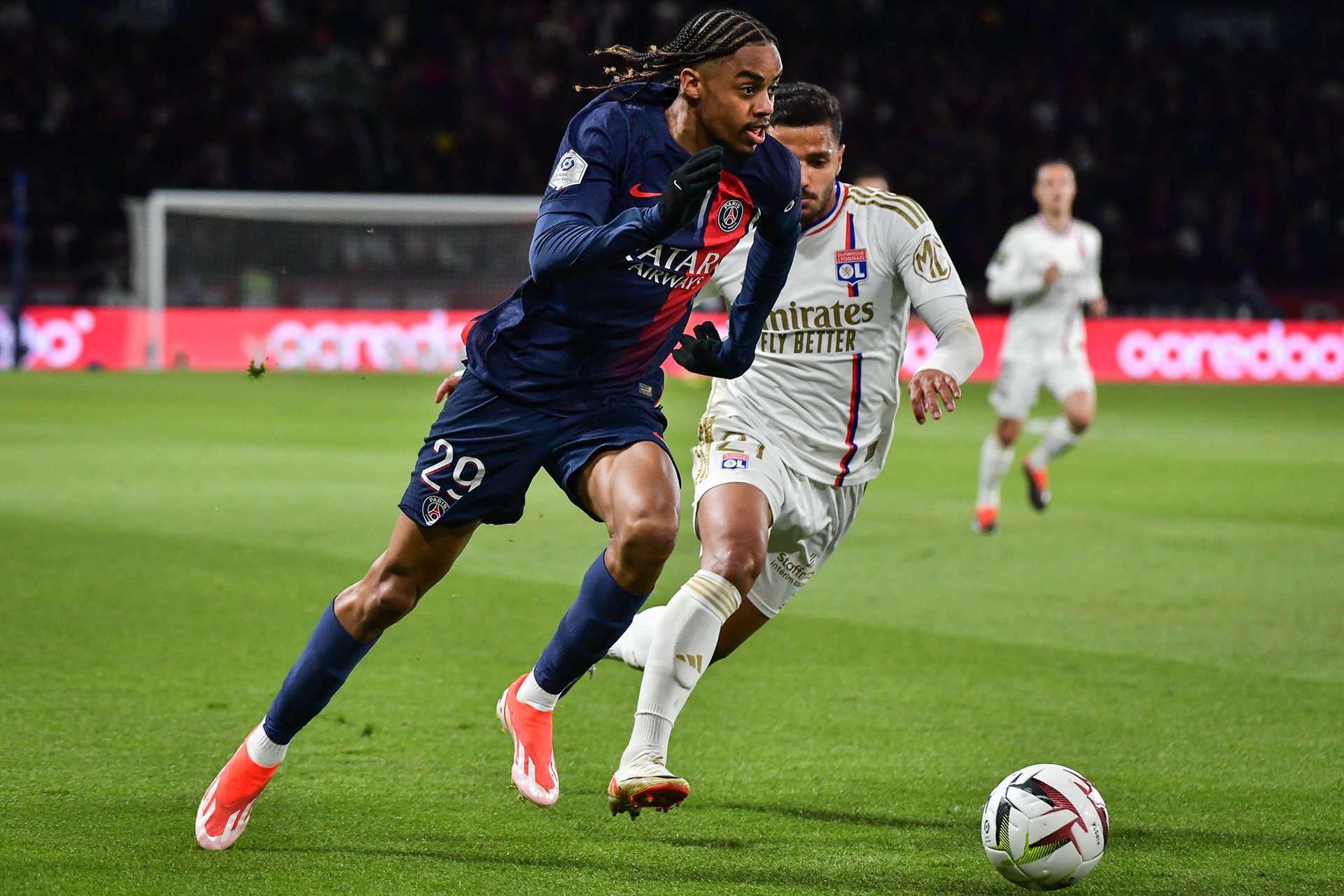 Highlights from the French L1 football match between Paris Saint-Germain and Olympique Lyonnais at the Parc des Princes stadium in Paris on April 21, 2024. Firas Abdullah / Abaca Press