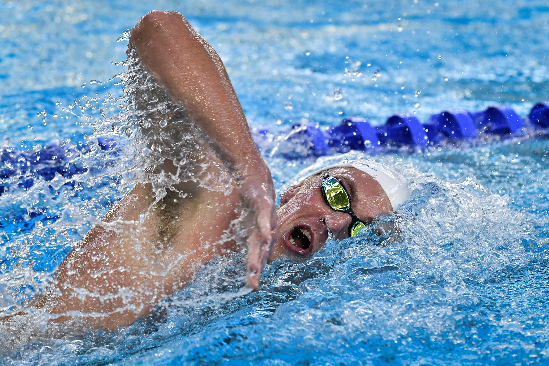 Swimmers compete during the finals of the Giant Open International Swimming Meeting competition in Saint-Germain-en-Laye, west of Paris on March 23 and 24 2024. Firas Abdullah / Abaca Press