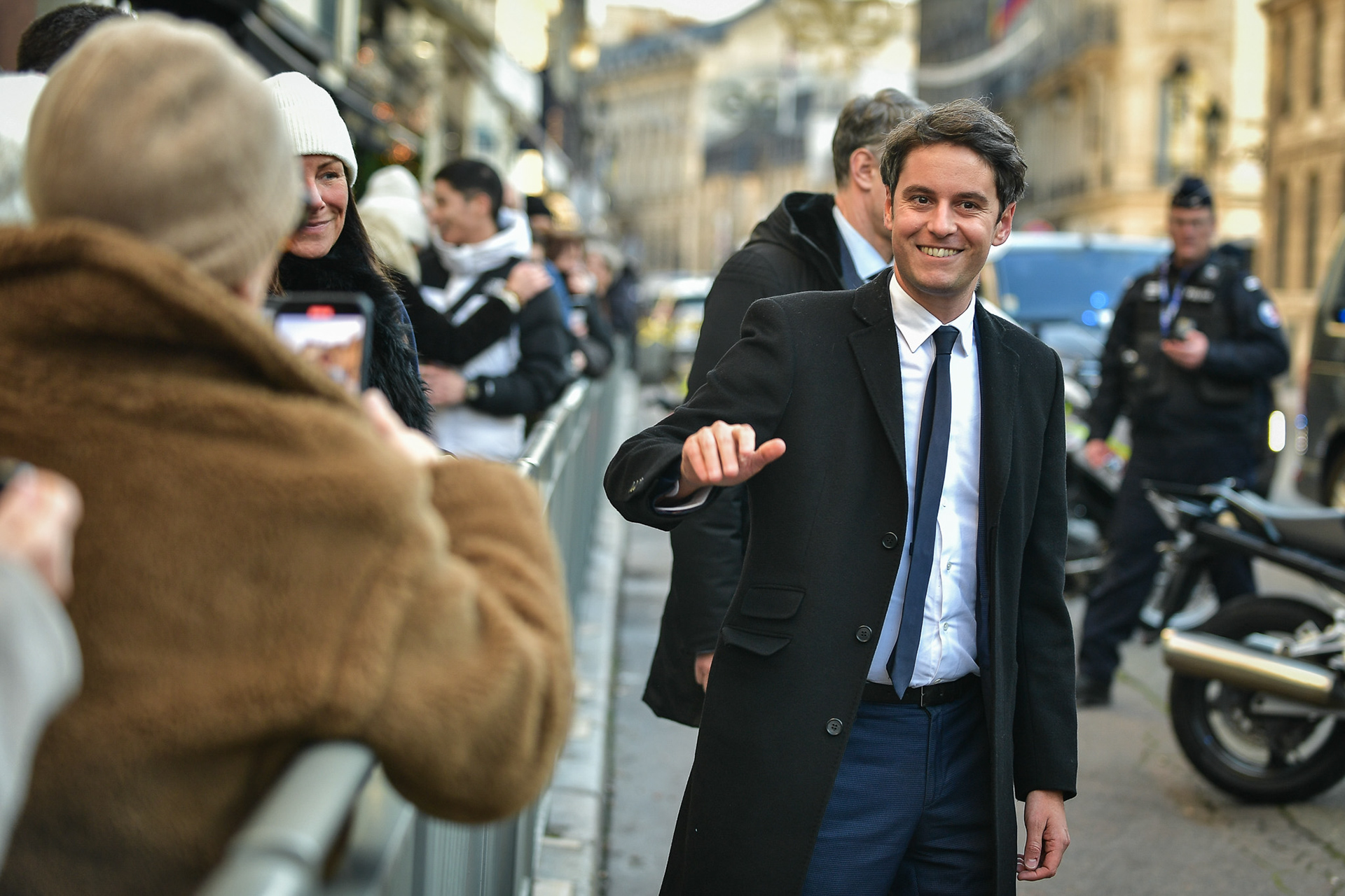 French newly appointed Prime Minister Gabriel Attal exits the Elysee Palace in Paris, on January 10, 2024. Firas Abdullah / Abaca Press