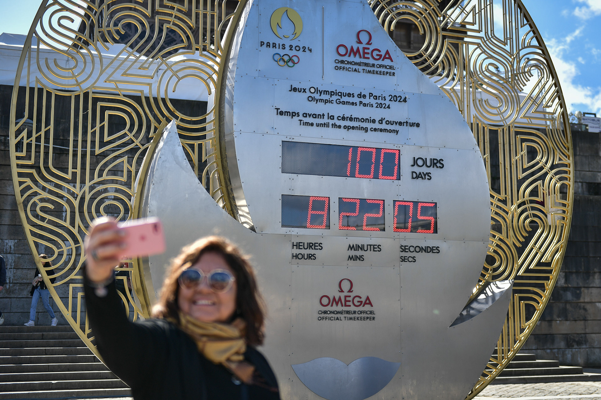 Olympic Games Paris 2024 countdown clock, as 100 days left to the Games, in Paris on April 17, 2024. Firas Abdullah / Abaca Press