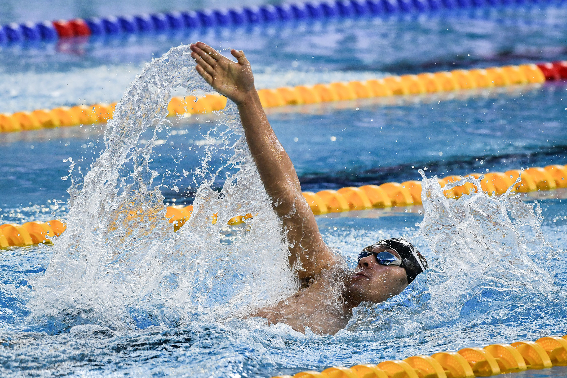 Swimmers compete during the finals of the Giant Open International Swimming Meeting competition in Saint-Germain-en-Laye, west of Paris on March 23 and 24 2024. Firas Abdullah / Abaca Press