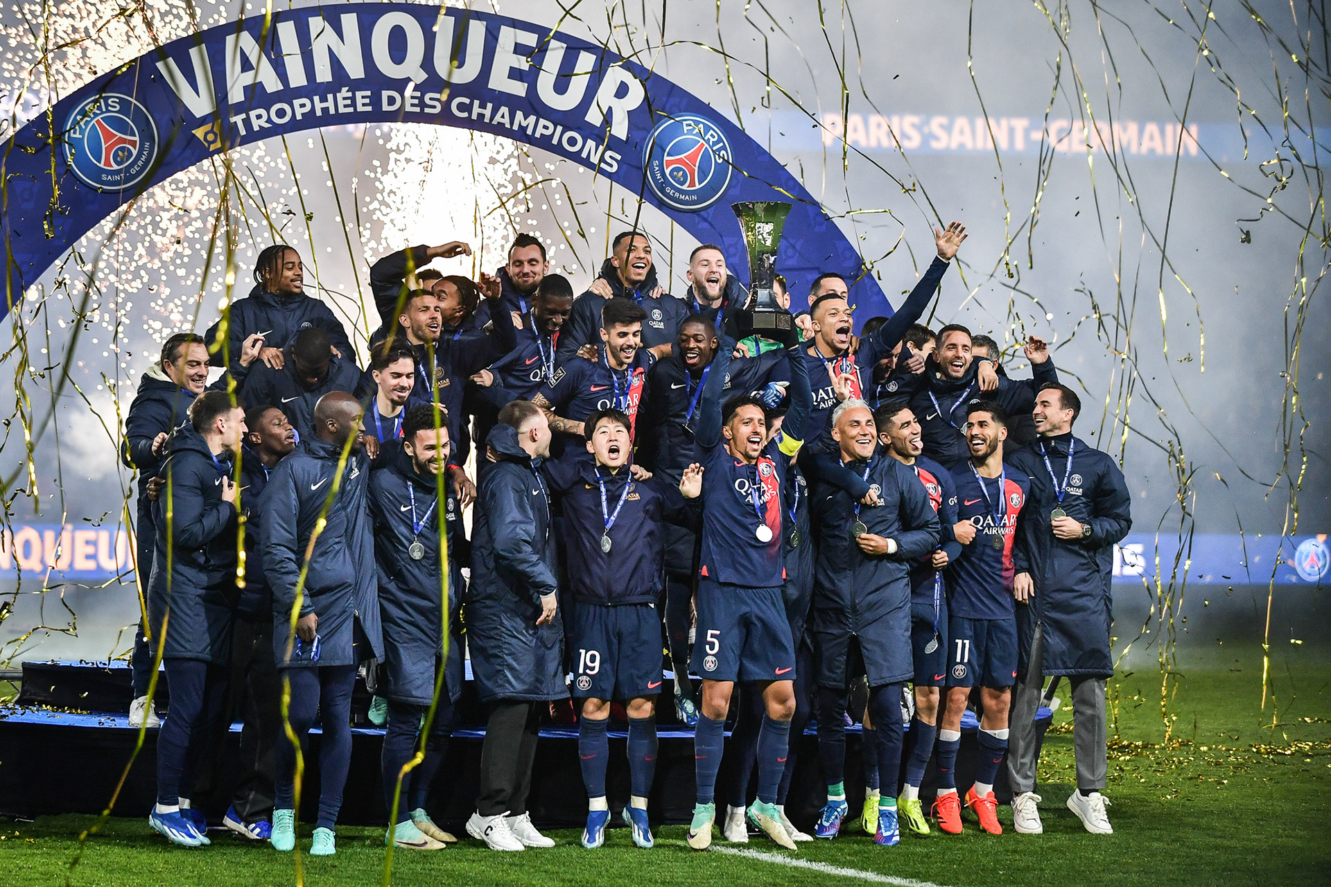 Paris Saint-Germain wins over Toulouse FC on the 2023 Trophee des Champions football match at the Parc des Princes stadium in Paris on January 3, 2024. Firas Abdullah / Abaca Press