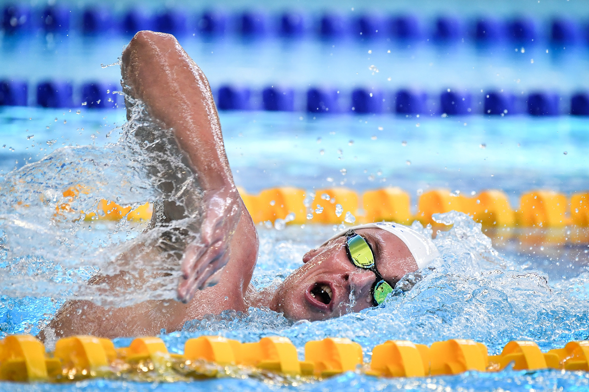 Swimmers compete during the finals of the Giant Open International Swimming Meeting competition in Saint-Germain-en-Laye, west of Paris on March 23 and 24 2024. Firas Abdullah / Abaca Press