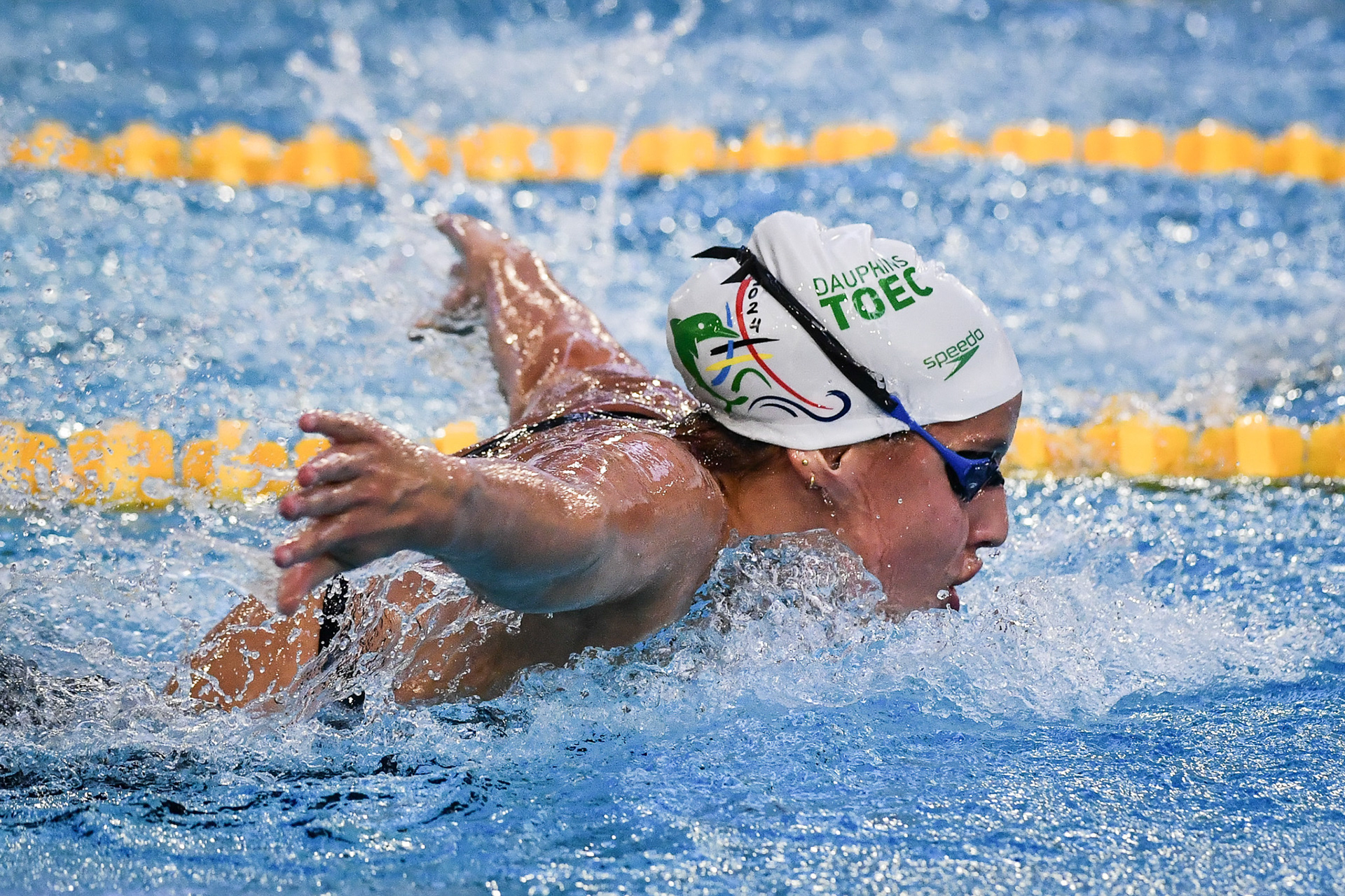Swimmers compete during the finals of the Giant Open International Swimming Meeting competition in Saint-Germain-en-Laye, west of Paris on March 23 and 24 2024. Firas Abdullah / Abaca Press