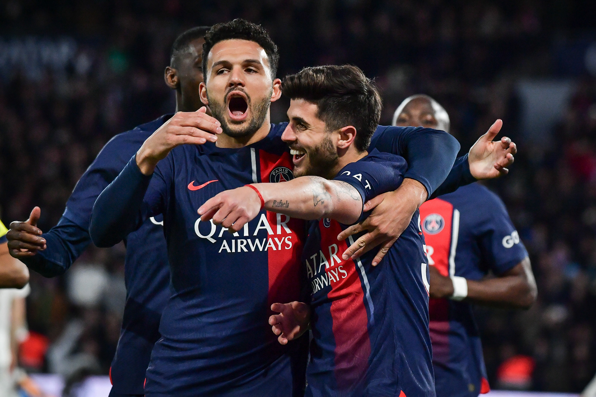 Highlights from the French L1 football match between Paris Saint-Germain and Olympique Lyonnais at the Parc des Princes stadium in Paris on April 21, 2024. Firas Abdullah / Abaca Press