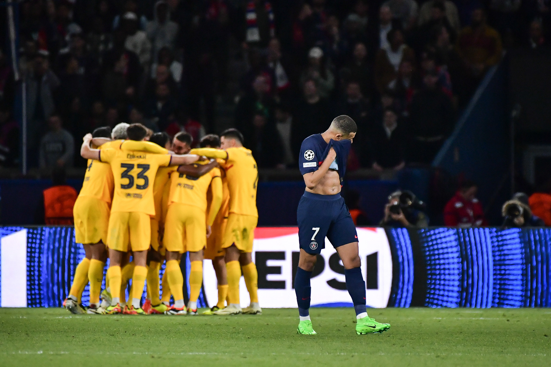 Highlights from the UEFA Champions League quarter-final football match between Paris Saint-Germain and FC Barcelona at the Parc des Princes stadium in Paris on April 10, 2024. Firas Abdullah / Abaca Press