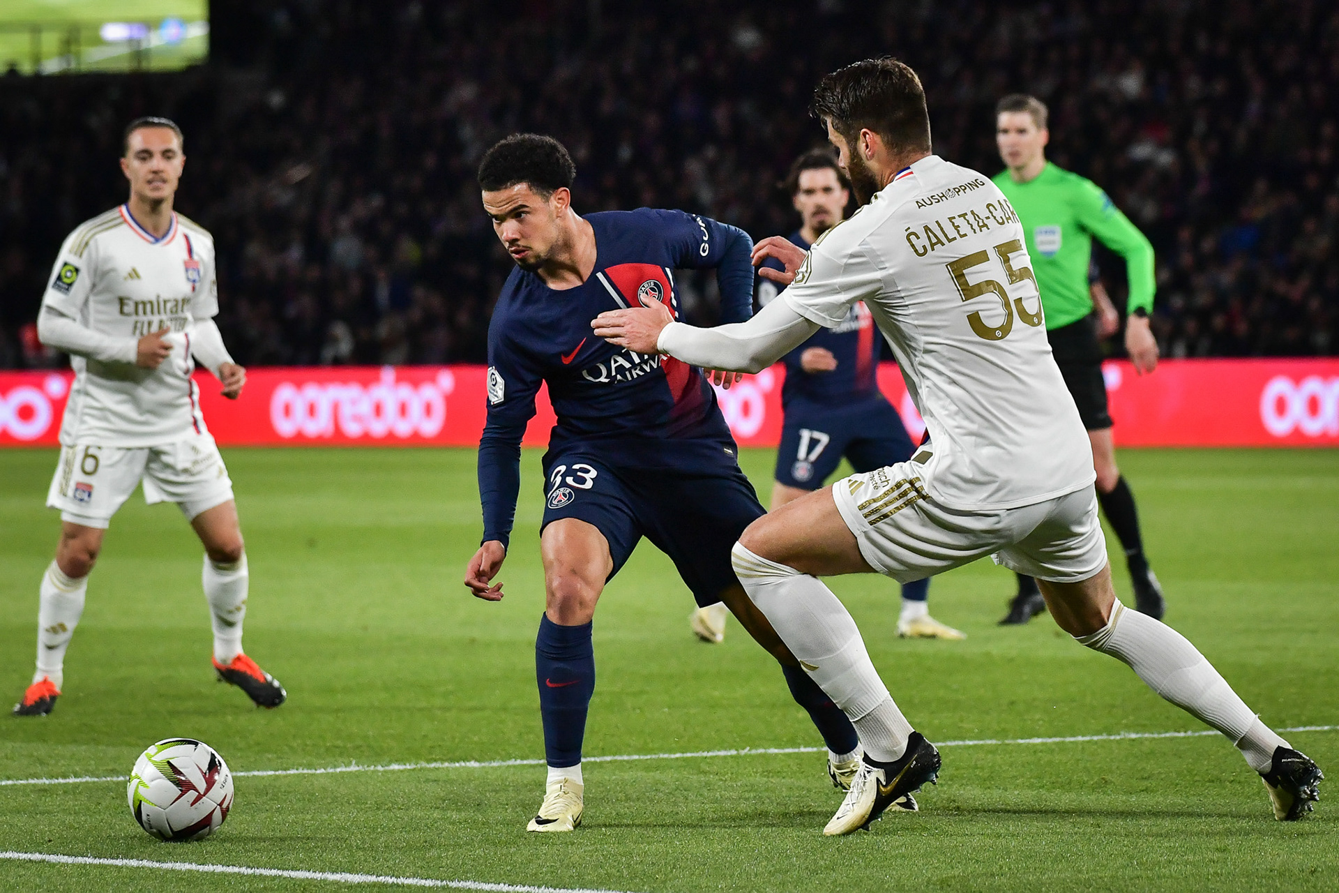 Highlights from the French L1 football match between Paris Saint-Germain and Olympique Lyonnais at the Parc des Princes stadium in Paris on April 21, 2024. Firas Abdullah / Abaca Press