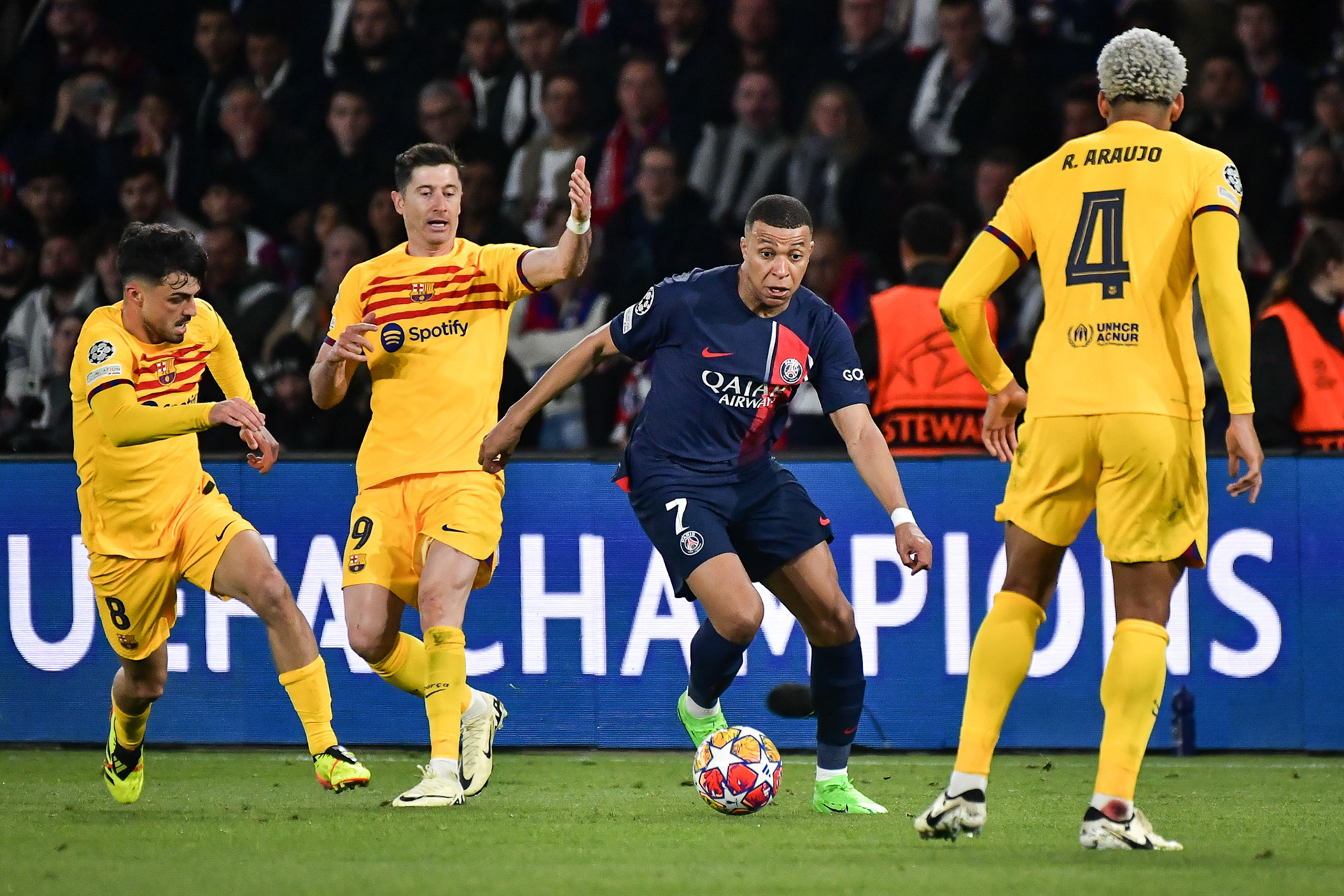 Highlights from the UEFA Champions League quarter-final football match between Paris Saint-Germain and FC Barcelona at the Parc des Princes stadium in Paris on April 10, 2024. Firas Abdullah / Abaca Press