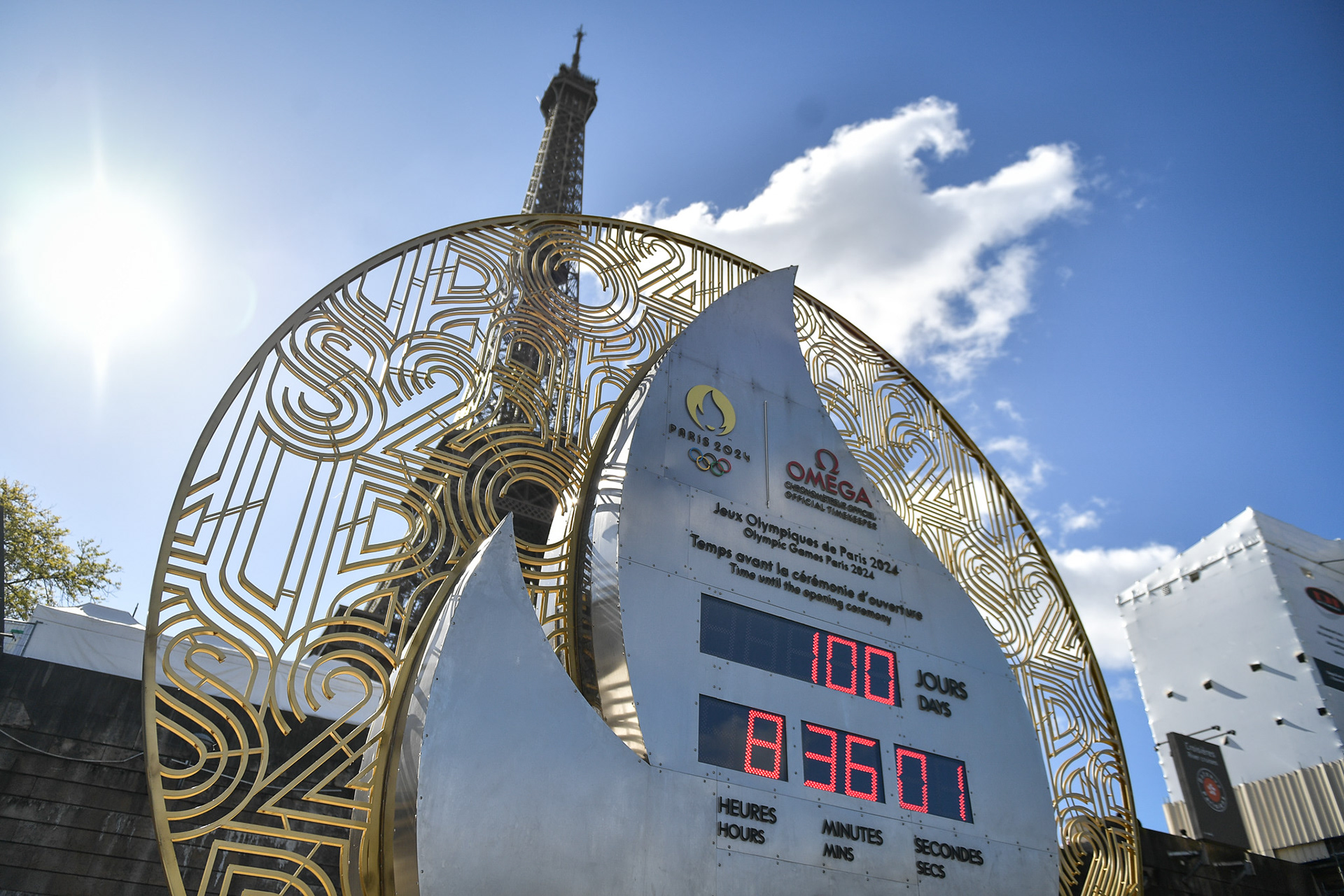 Olympic Games Paris 2024 countdown clock, as 100 days left to the Games, in Paris on April 17, 2024. Firas Abdullah / Abaca Press