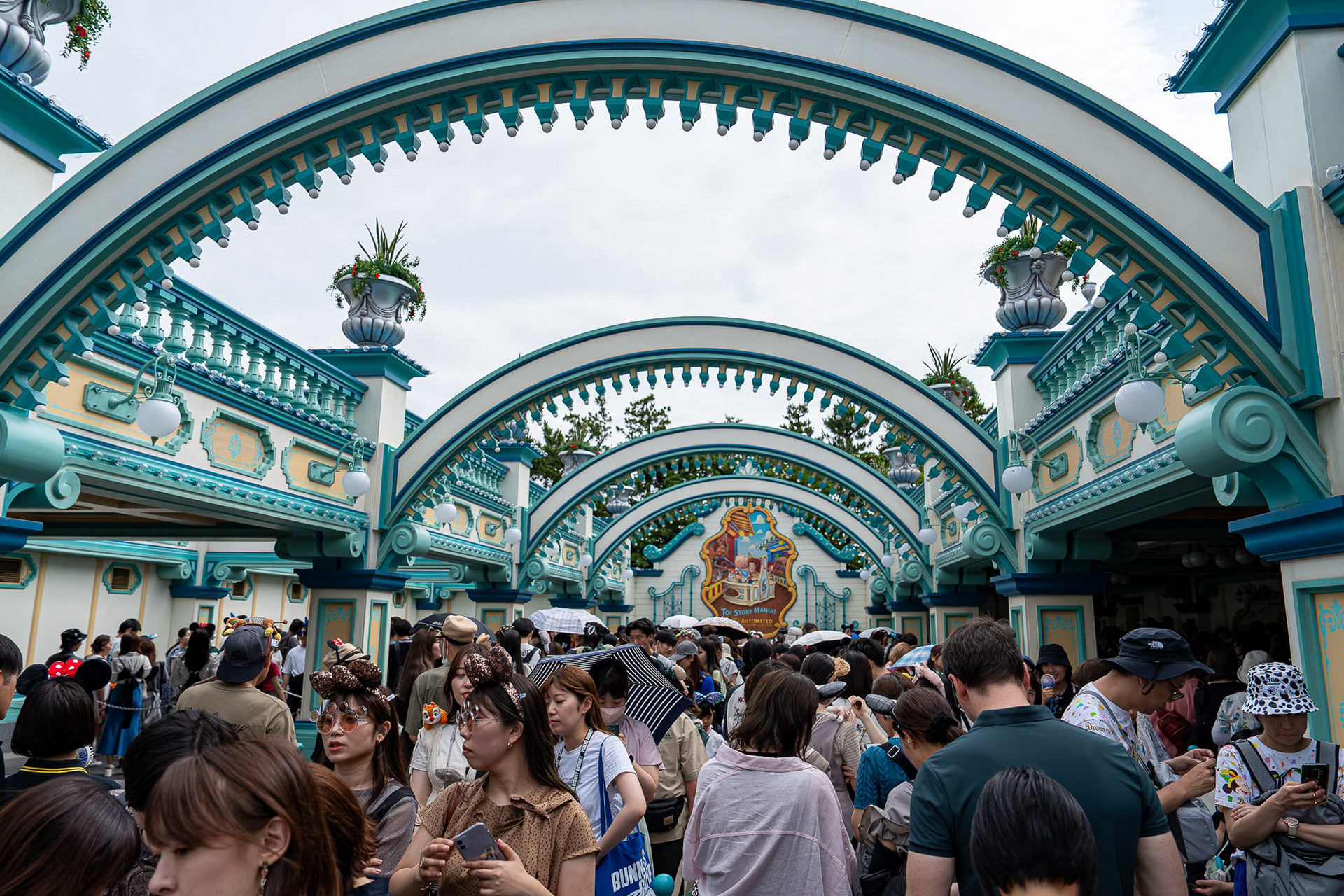 Long queue for the Toy Story ride. The ride was broken halfway through our queue and they dispersed the people and gave us one premium line-skip ticket to any other ride. 