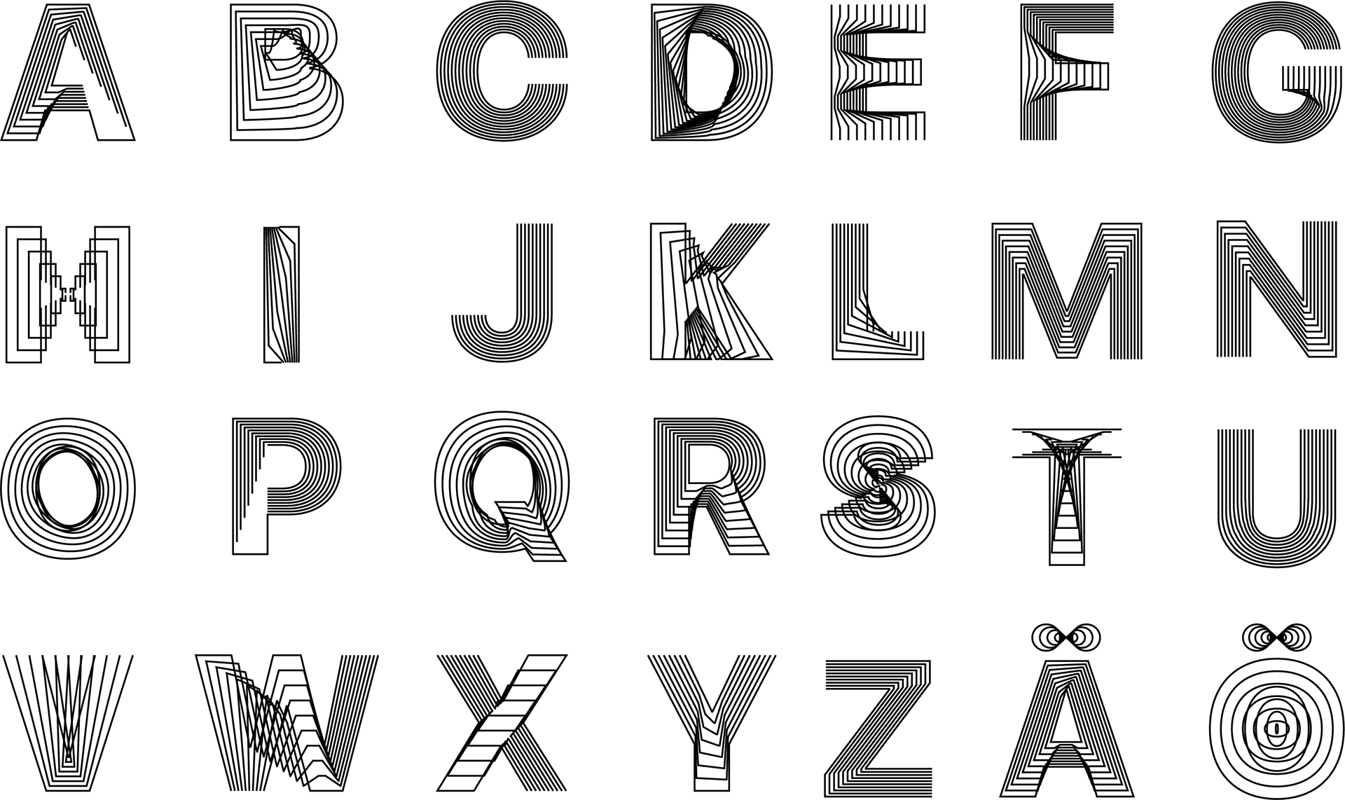 letters from a-ö in sans serif. custom typeface