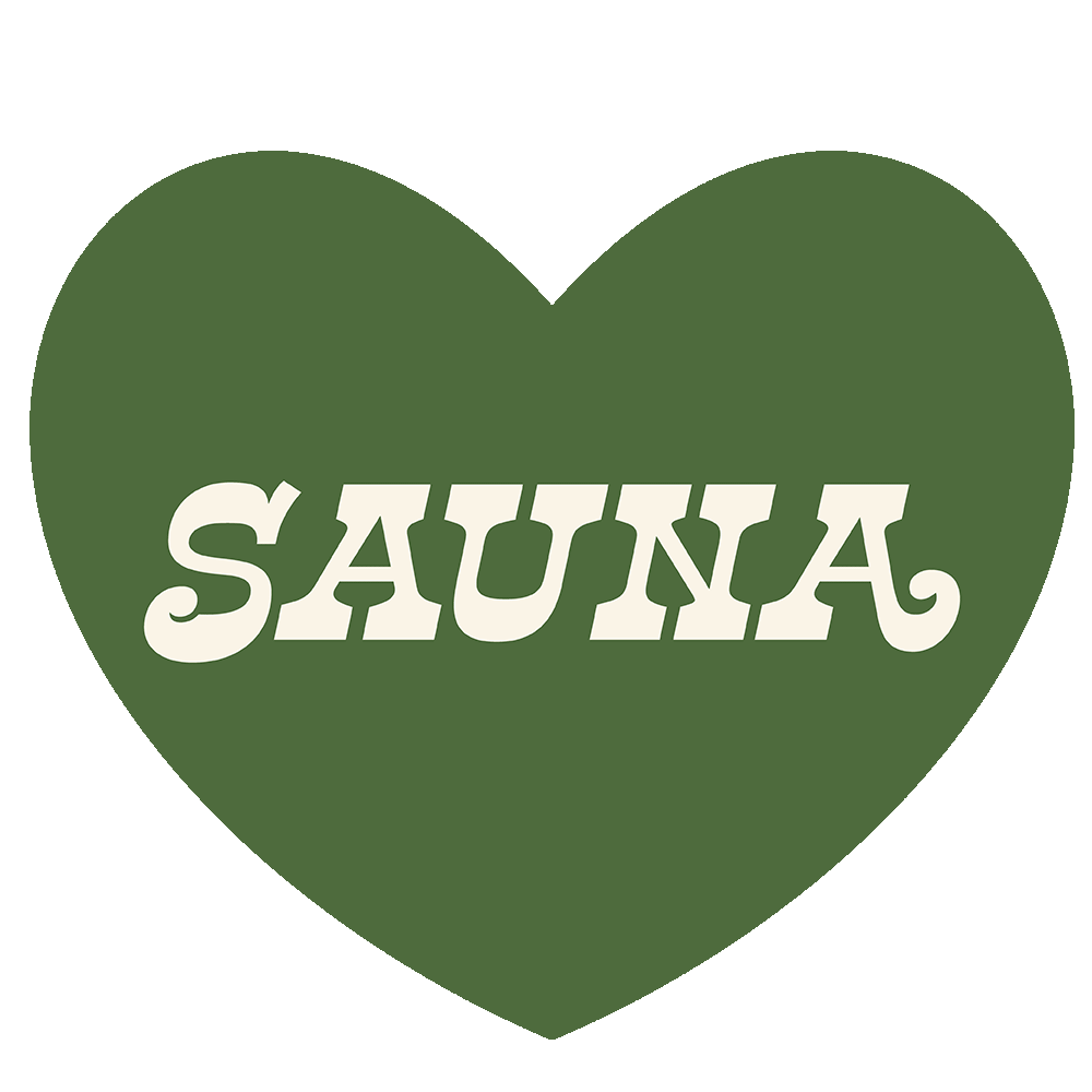 a green heart with the word sauna written in it