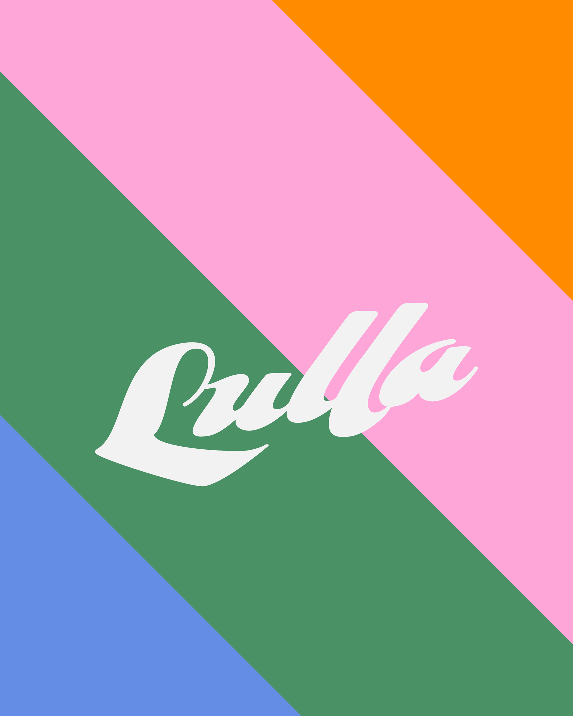 the word Lulla on a striped background. colors are pink, orange, green and blue