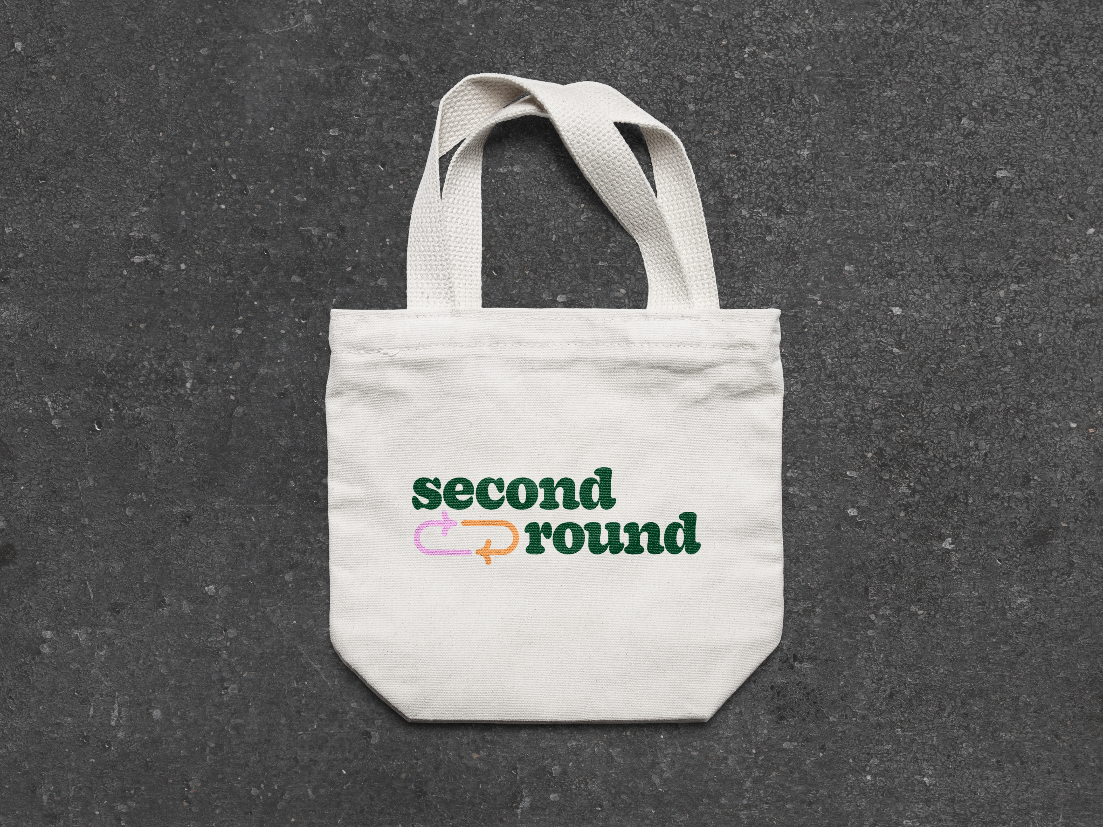 Mockup of a canvas bag with the words second round on it
