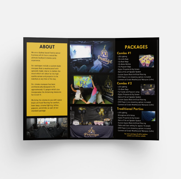 Inside the Tri-Fold Brochure of Prestige Pop-Up Parties: Your Invitation to Unforgettable Cinematic Celebrations