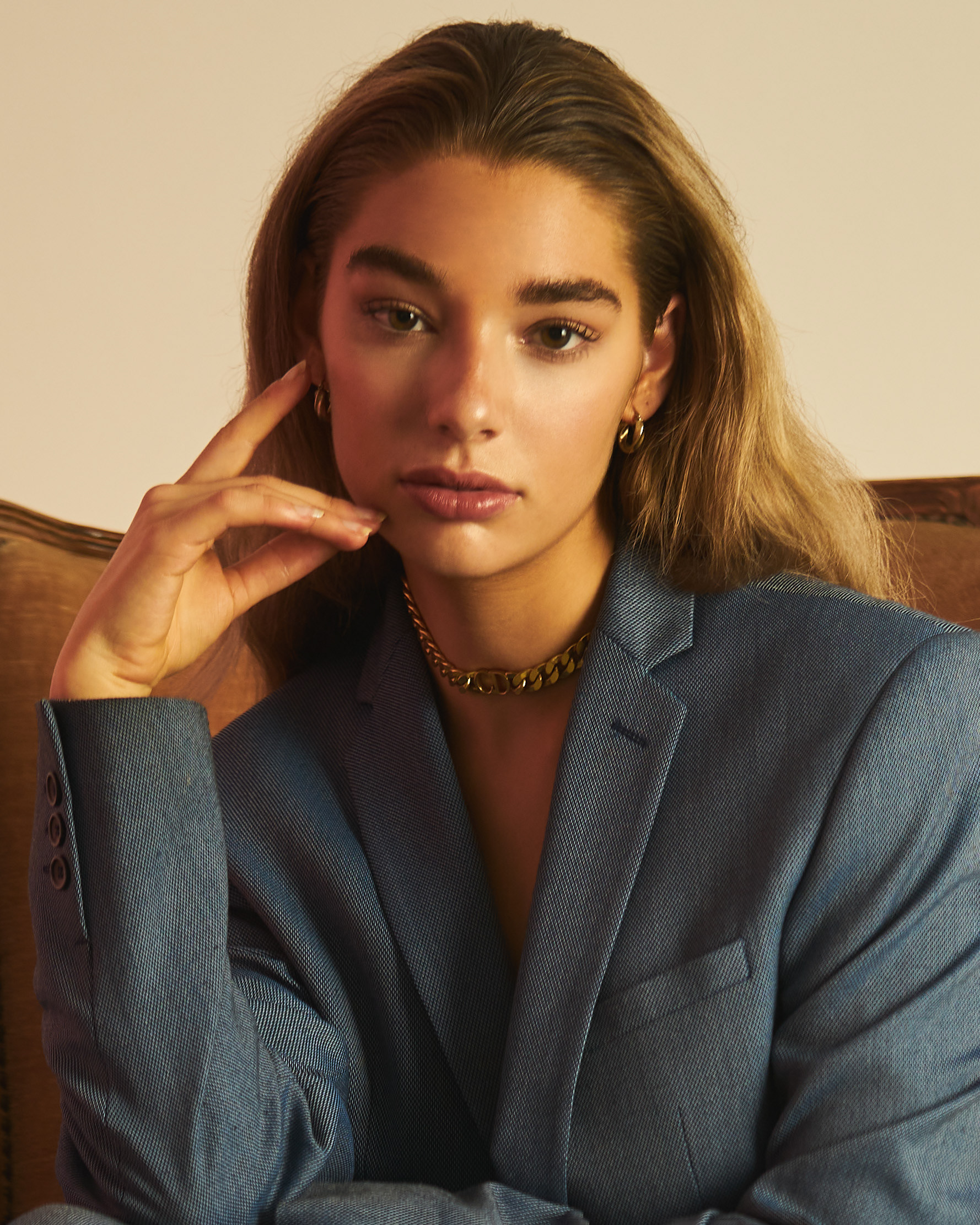 Isabelle Van Den Broek in a blue Suit