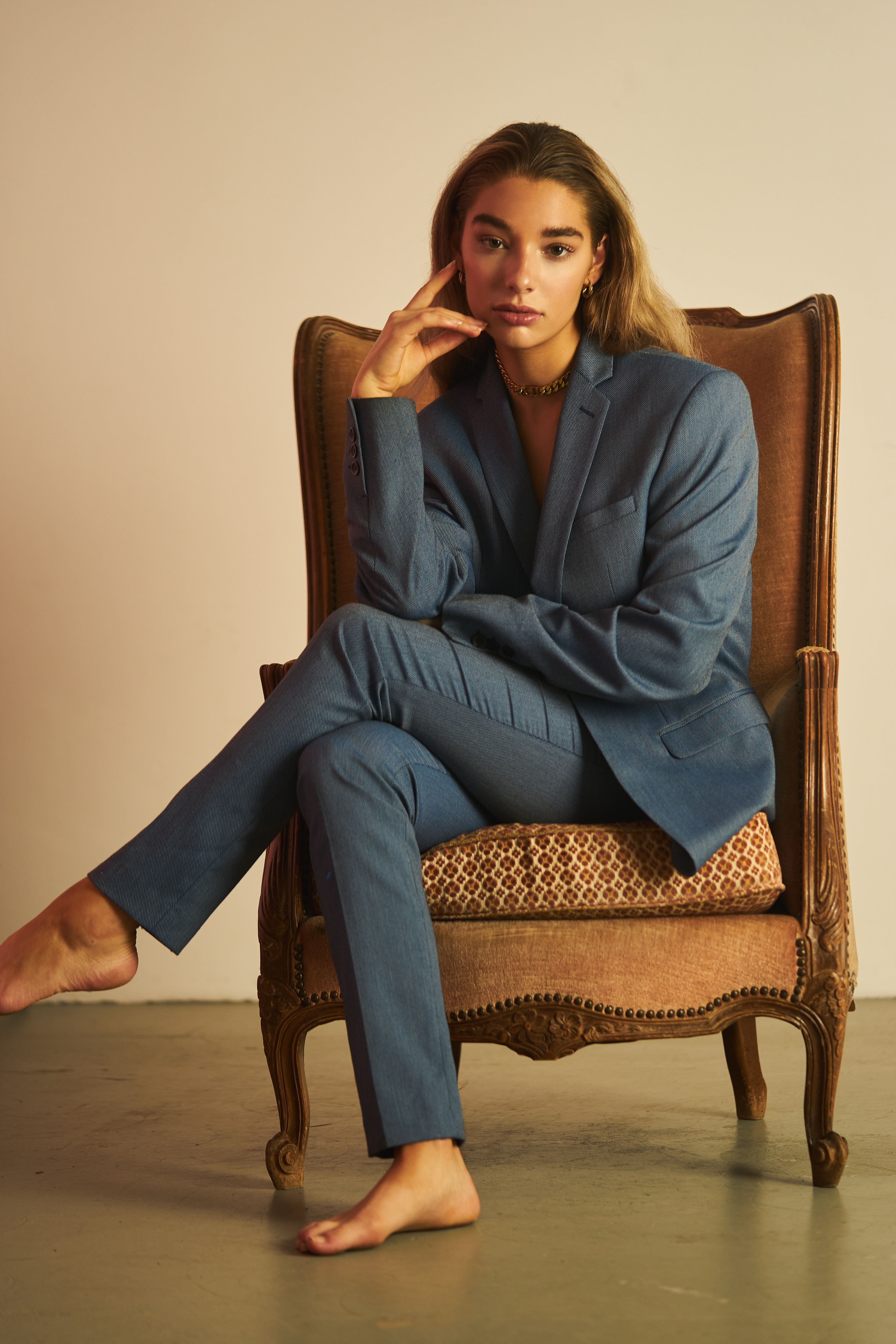 Isabelle Van Den Broek in a blue Suit