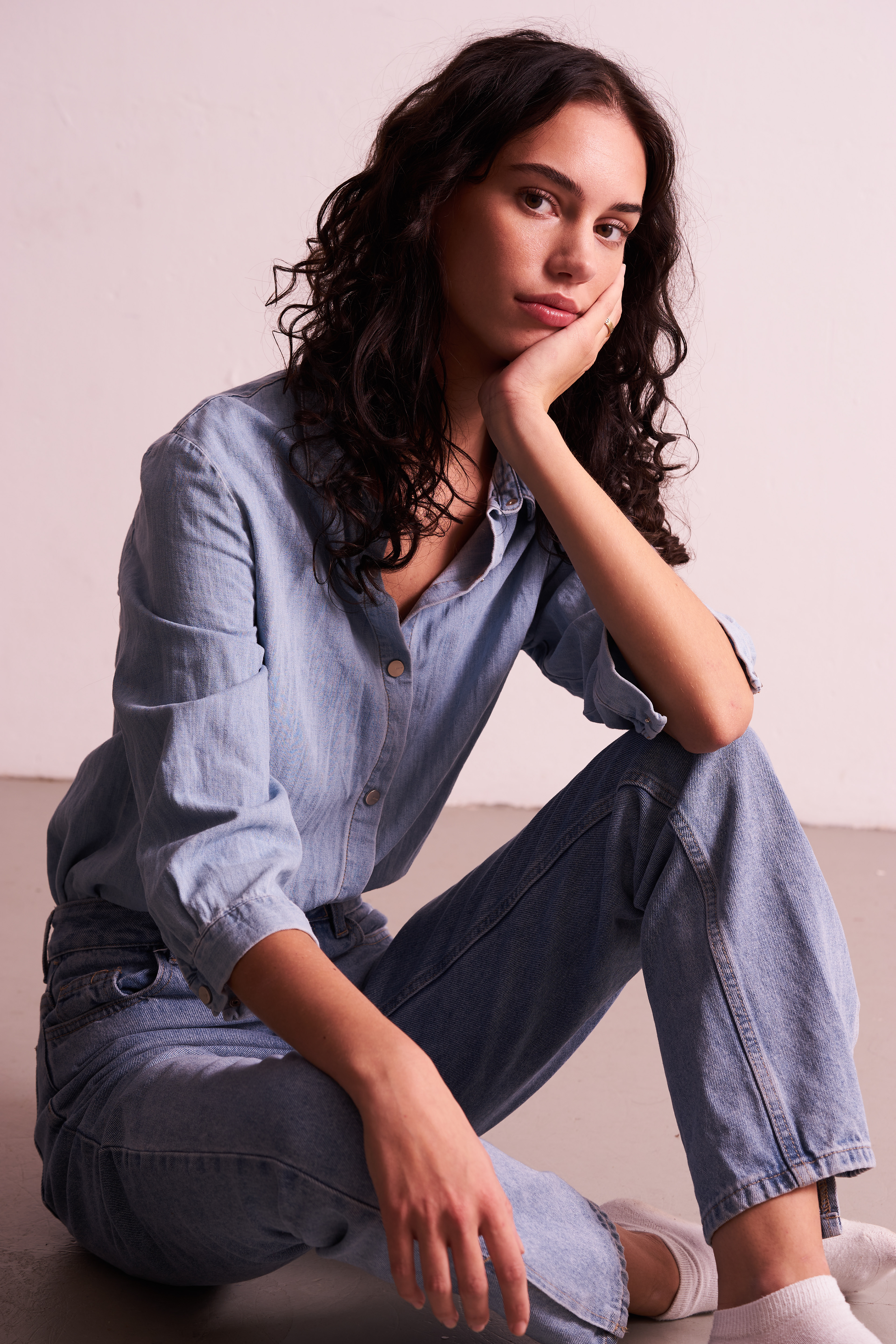 Robine Bitter from Elite Amsterdam wearing the "Canadian Tuxedo", double denim. 