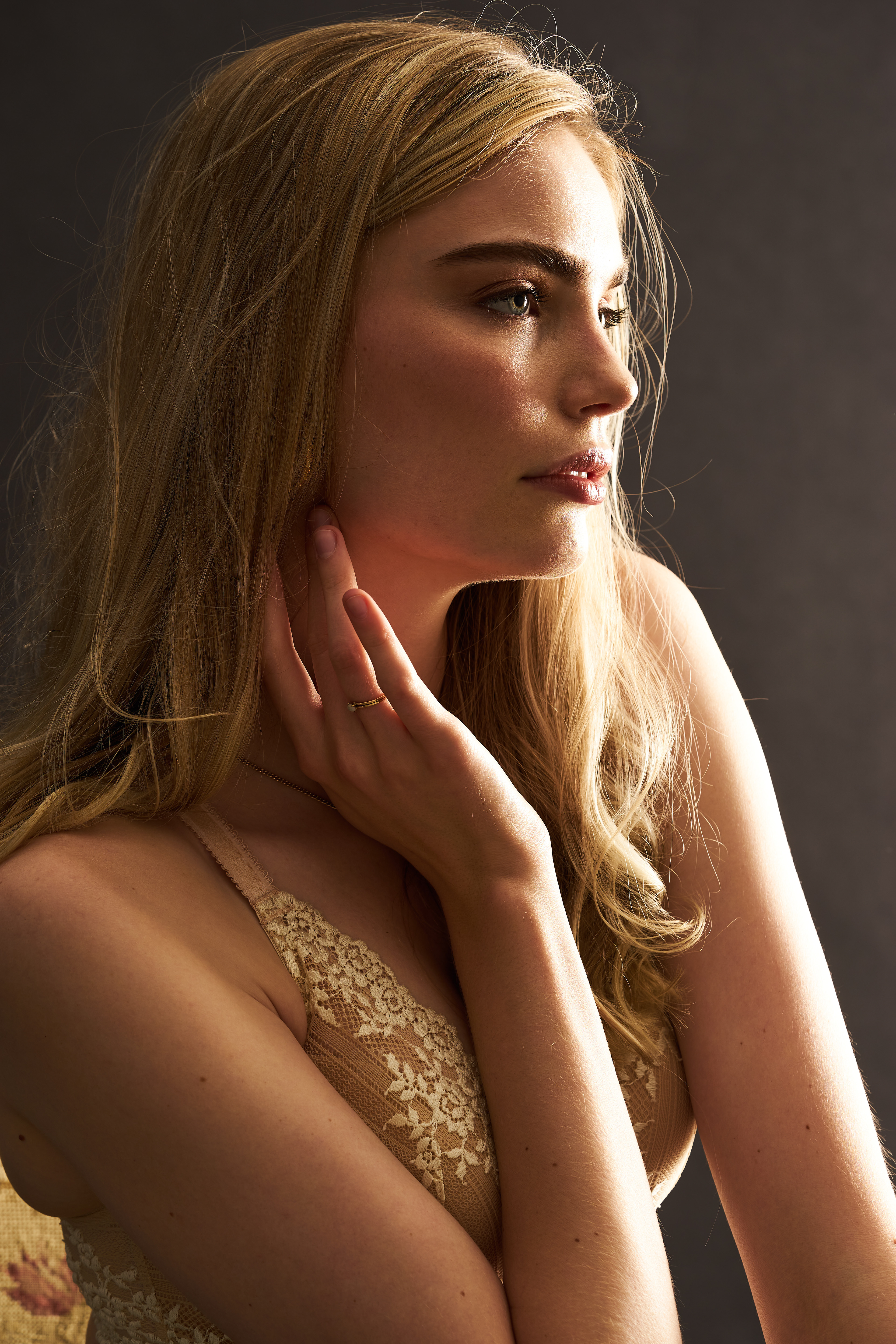 Miss Netherlands Finalist Marlies Smedinga in some romantic lingerie images, with gold jewellery.