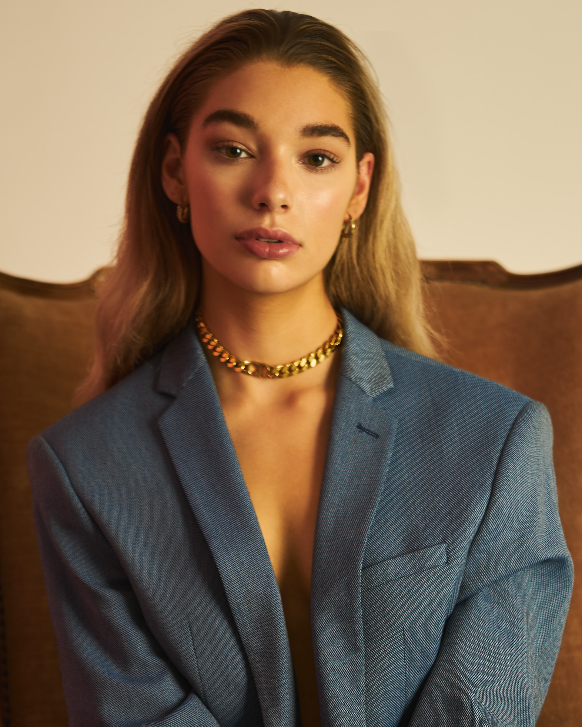 Isabelle Van Den Broek in a blue Suit