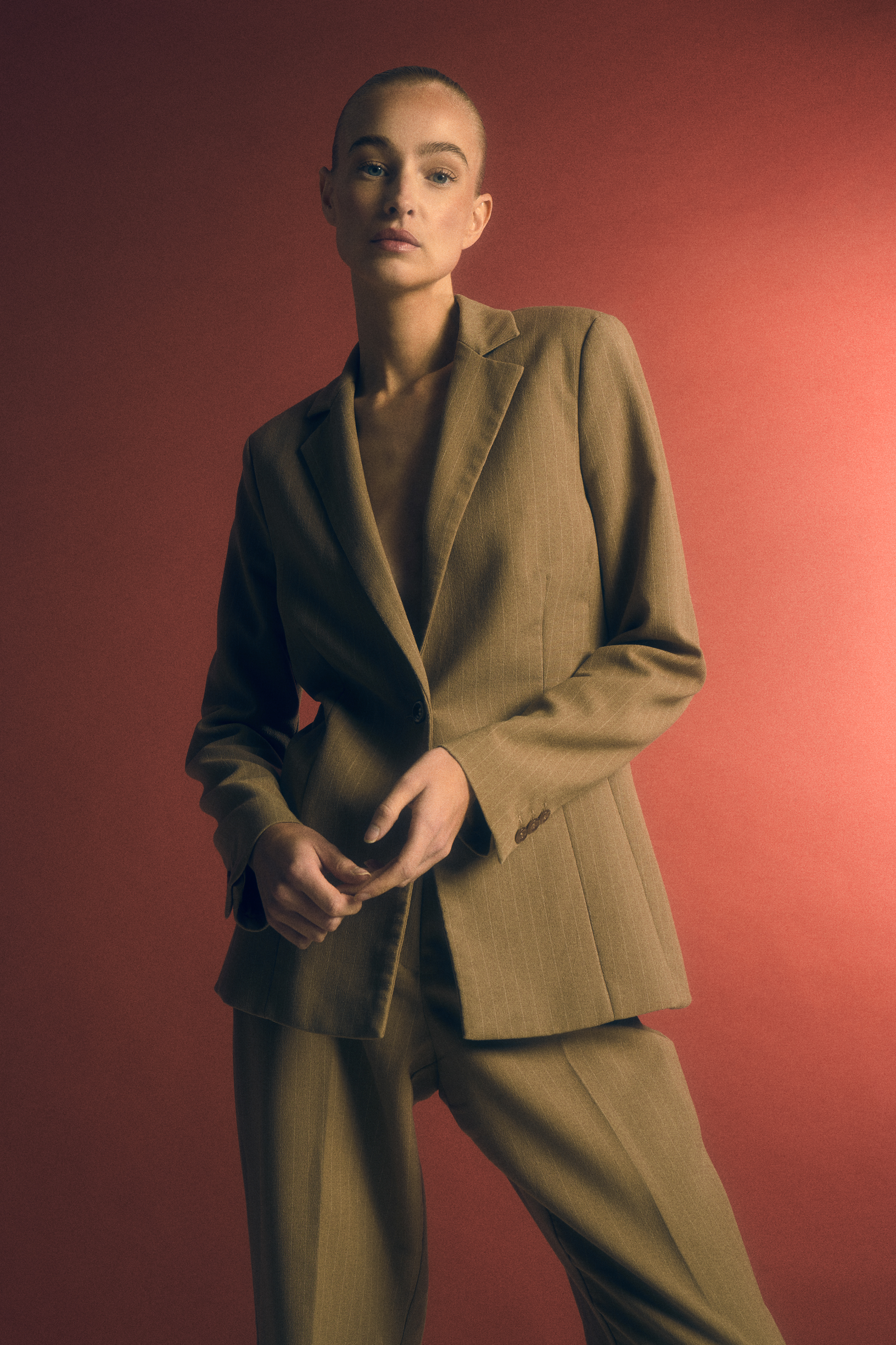 Iris P from Elite Models Amsterdam wearing a suit blazer in these fashion photos by JMstudio