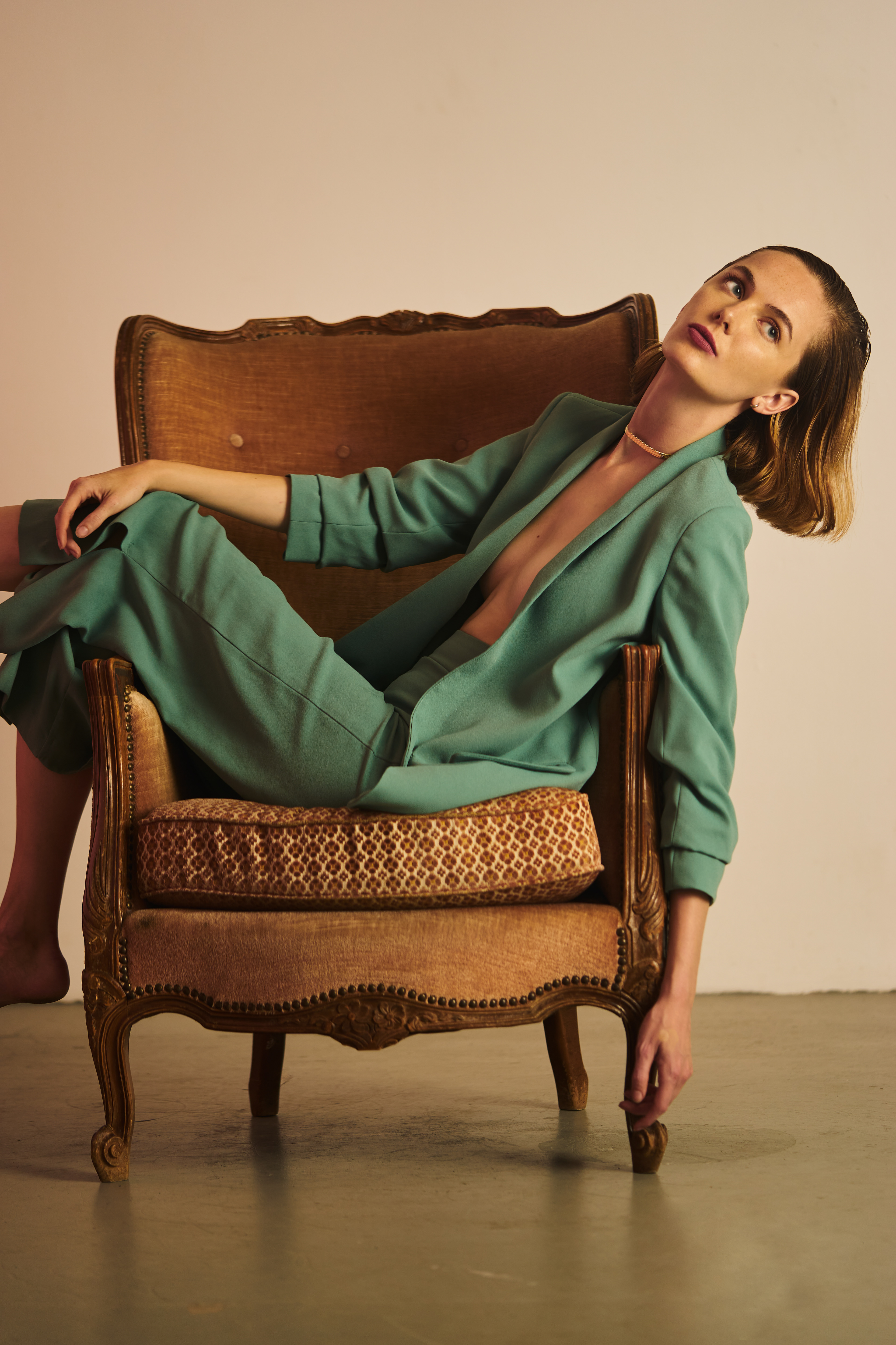 Noortje van Velzen from Holland's Next Top Model and Cachet Models in a green suit