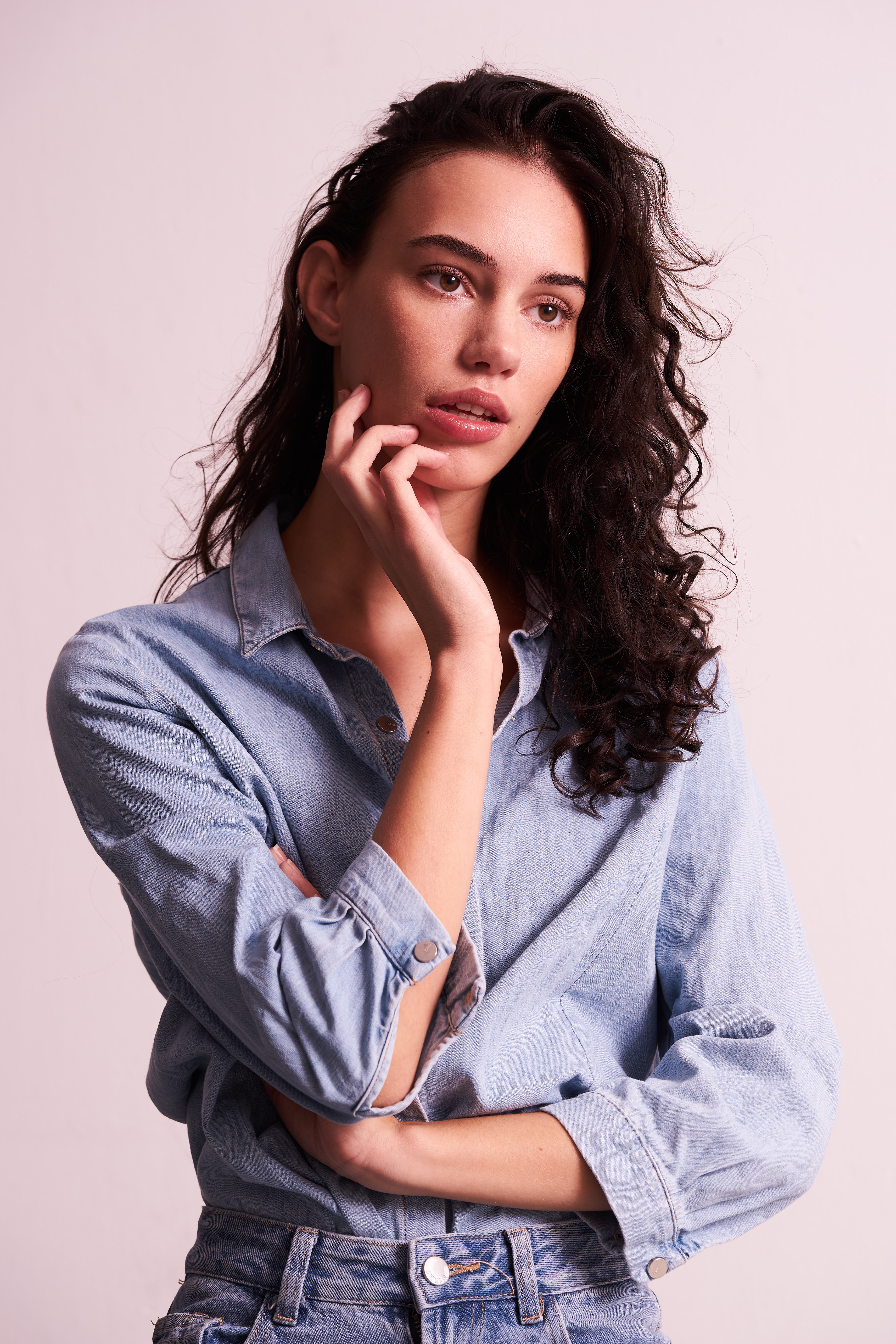 Robine Bitter from Elite Amsterdam wearing the "Canadian Tuxedo", double denim. 